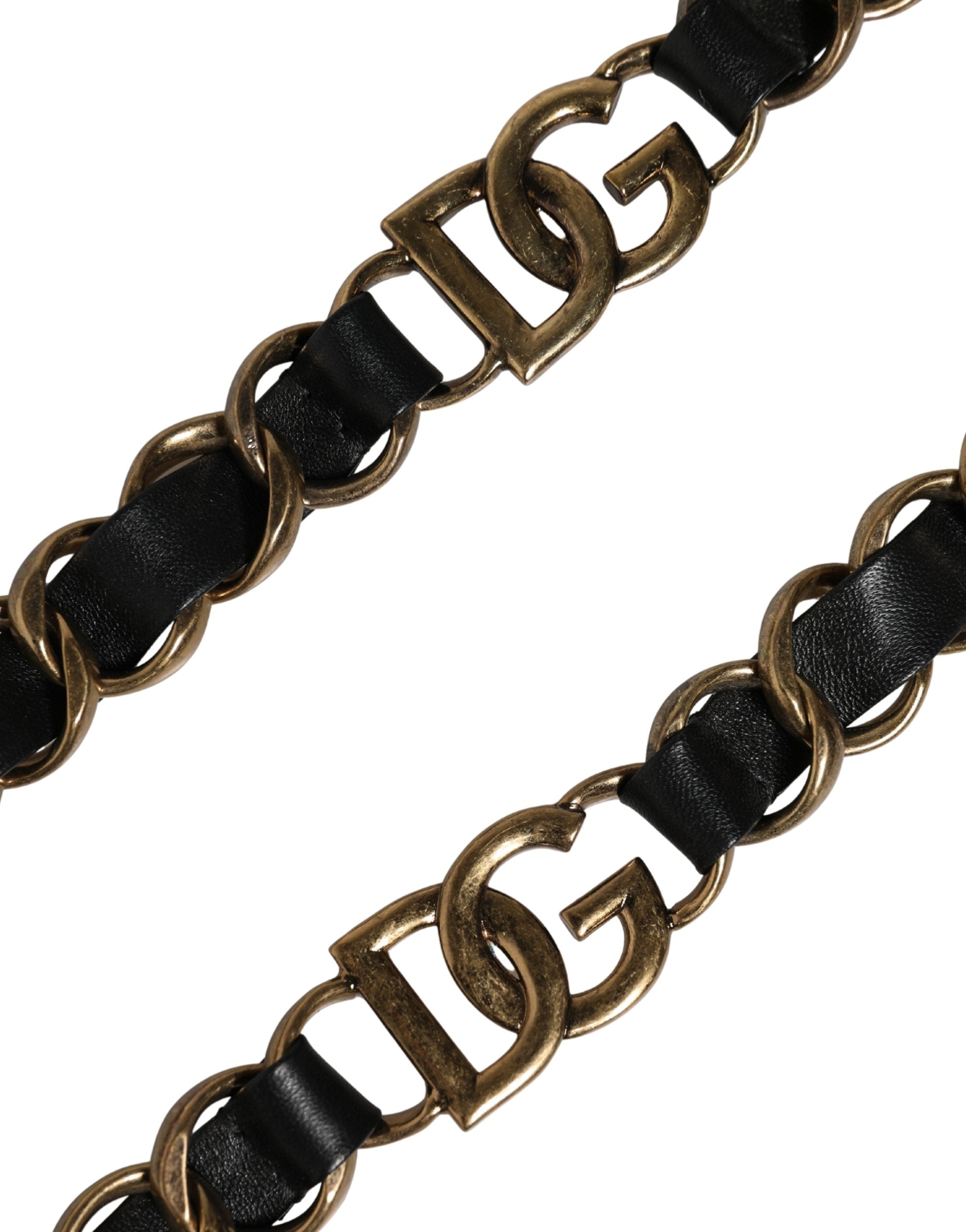 Dolce & Gabbana Schwarzes Leder Goldkette Tasche Accessoire Schulterriemen