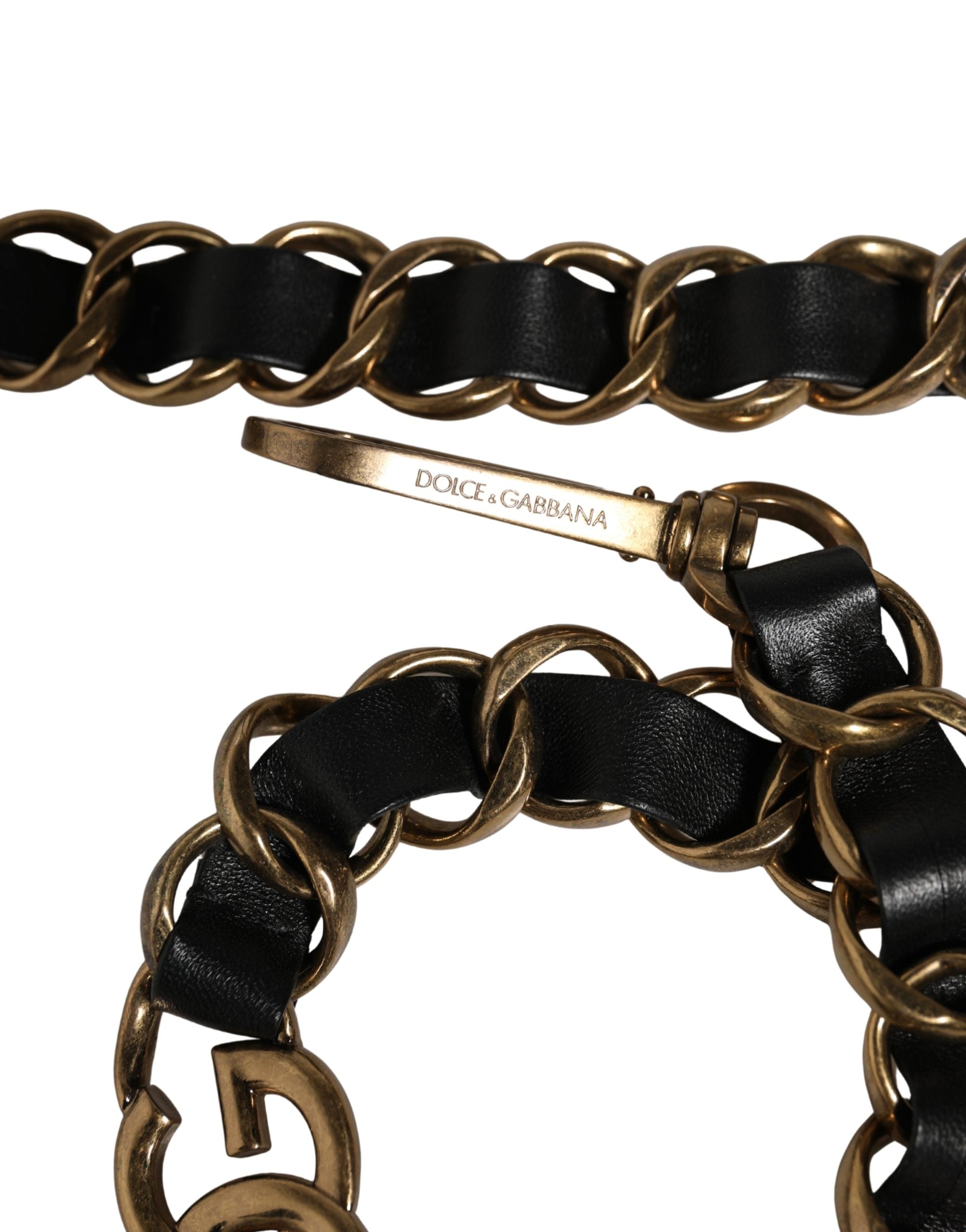 Dolce & Gabbana Schwarzes Leder Goldkette Tasche Accessoire Schulterriemen