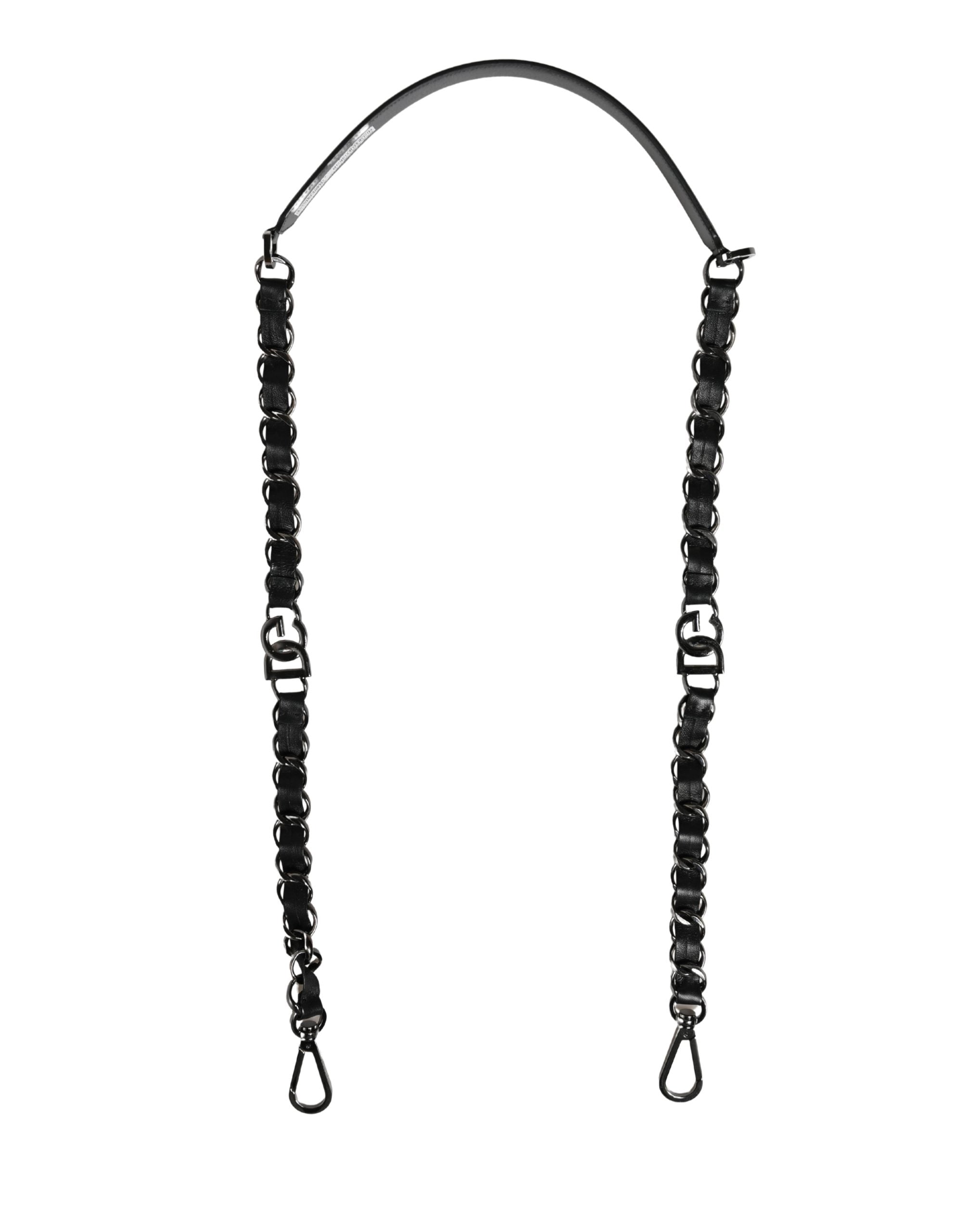 Dolce & Gabbana Schwarzer Leder-Schultergurt mit silberner Kette