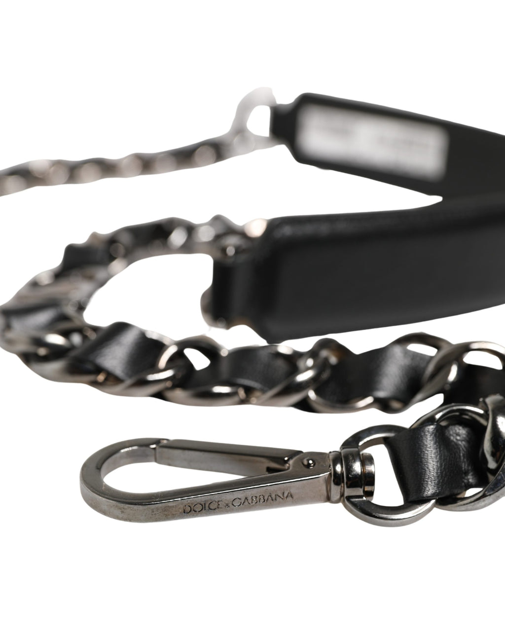 Dolce & Gabbana Schwarzer Leder-Schultergurt mit silberner Kette