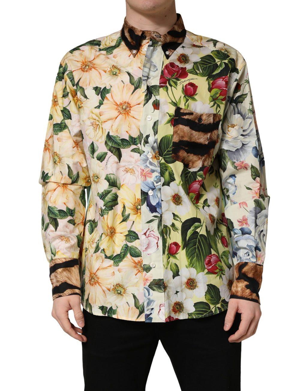 Dolce & Gabbana Hemd mit Multicolor-Blumen-Tierprint und Kragen