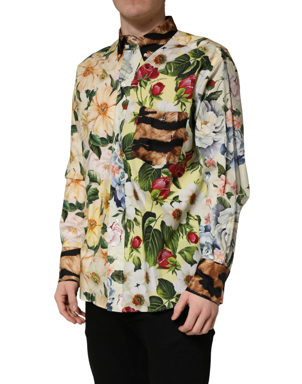 Dolce & Gabbana Hemd mit Multicolor-Blumen-Tierprint und Kragen