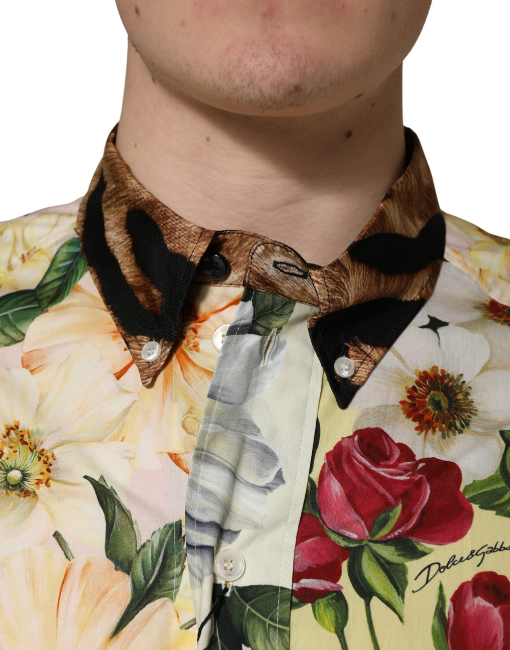 Dolce & Gabbana Hemd mit Multicolor-Blumen-Tierprint und Kragen