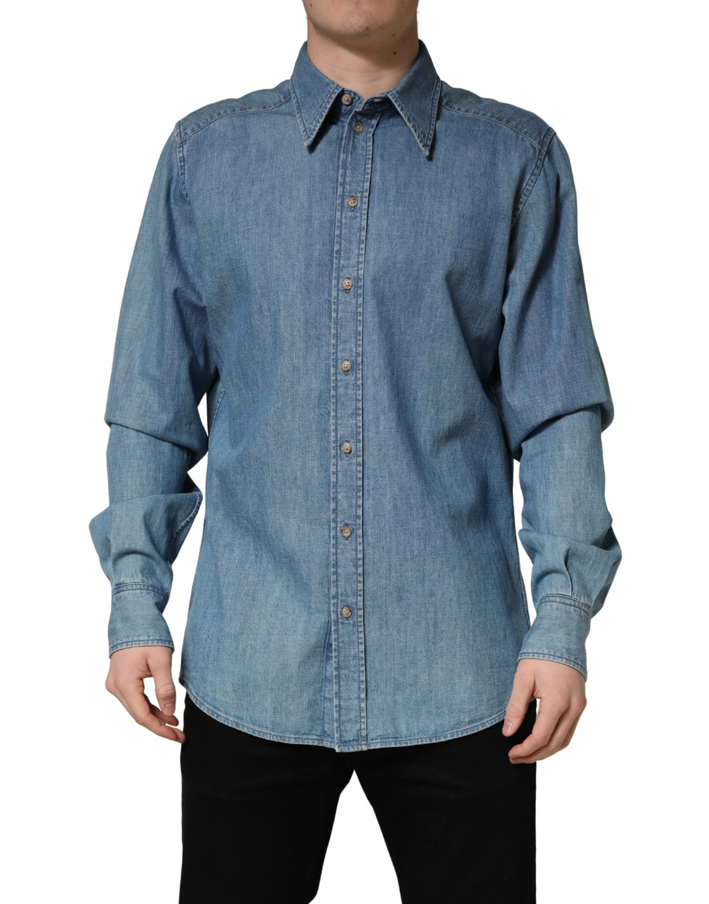 Dolce & Gabbana Blaue Baumwoll Stretch Casual Denim Slim Fit Hemd