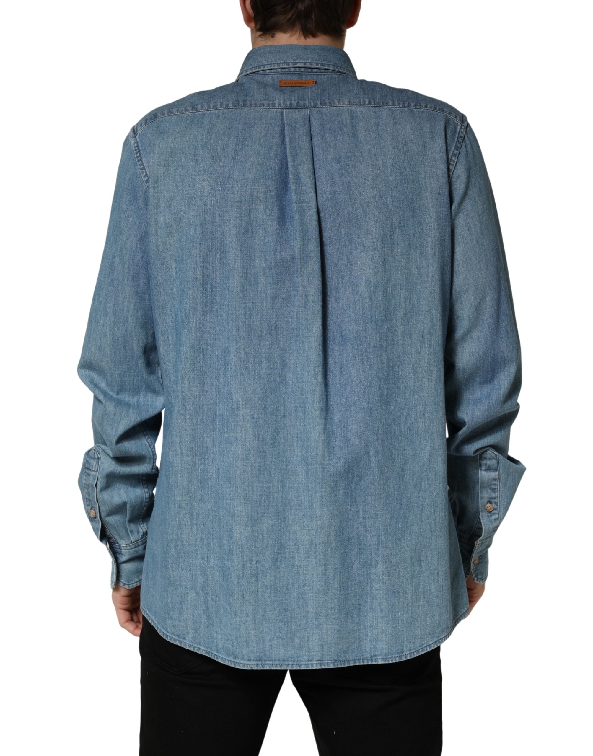 Dolce & Gabbana Blaue Baumwoll Stretch Casual Denim Slim Fit Hemd
