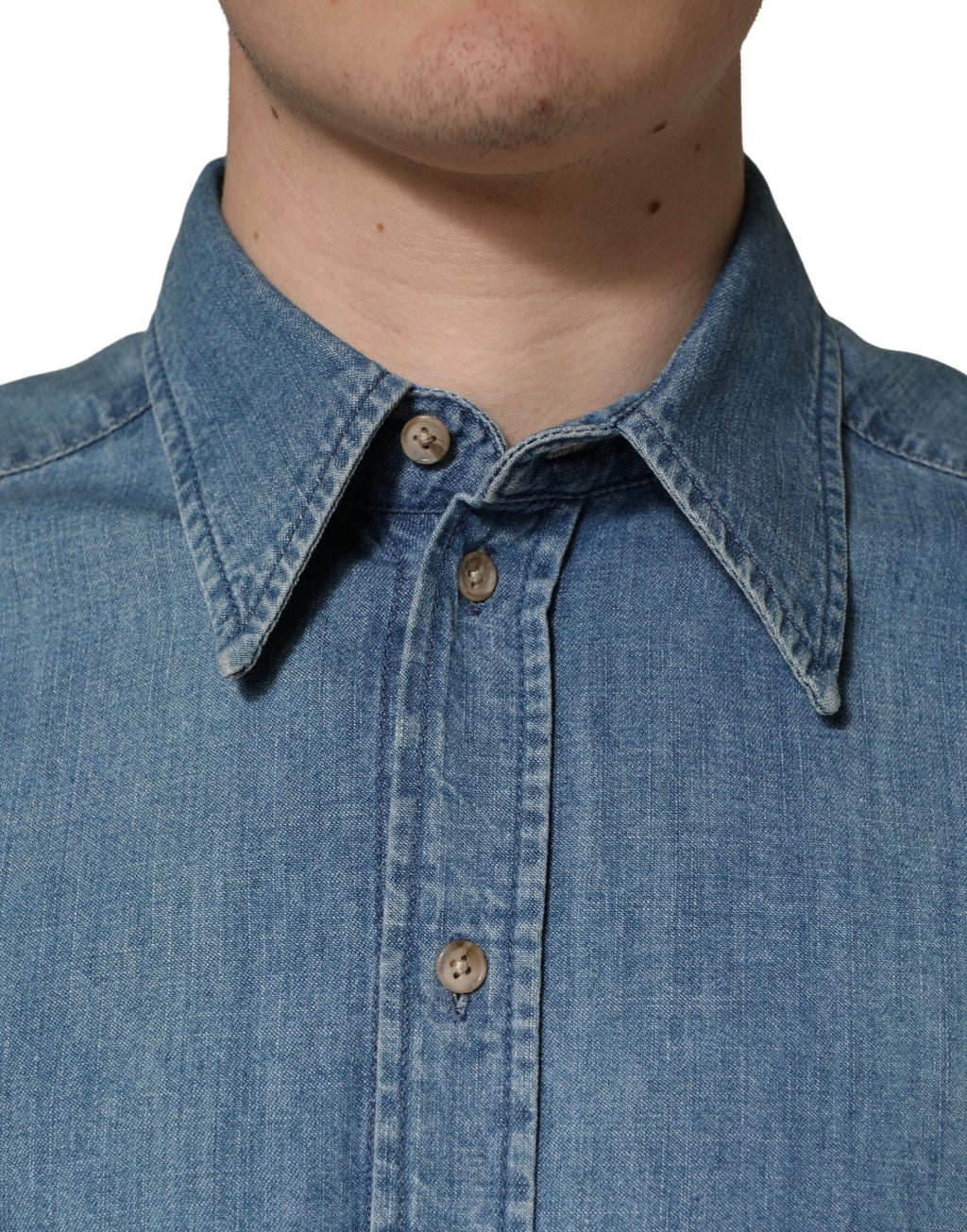 Dolce & Gabbana Blaue Baumwoll Stretch Casual Denim Slim Fit Hemd