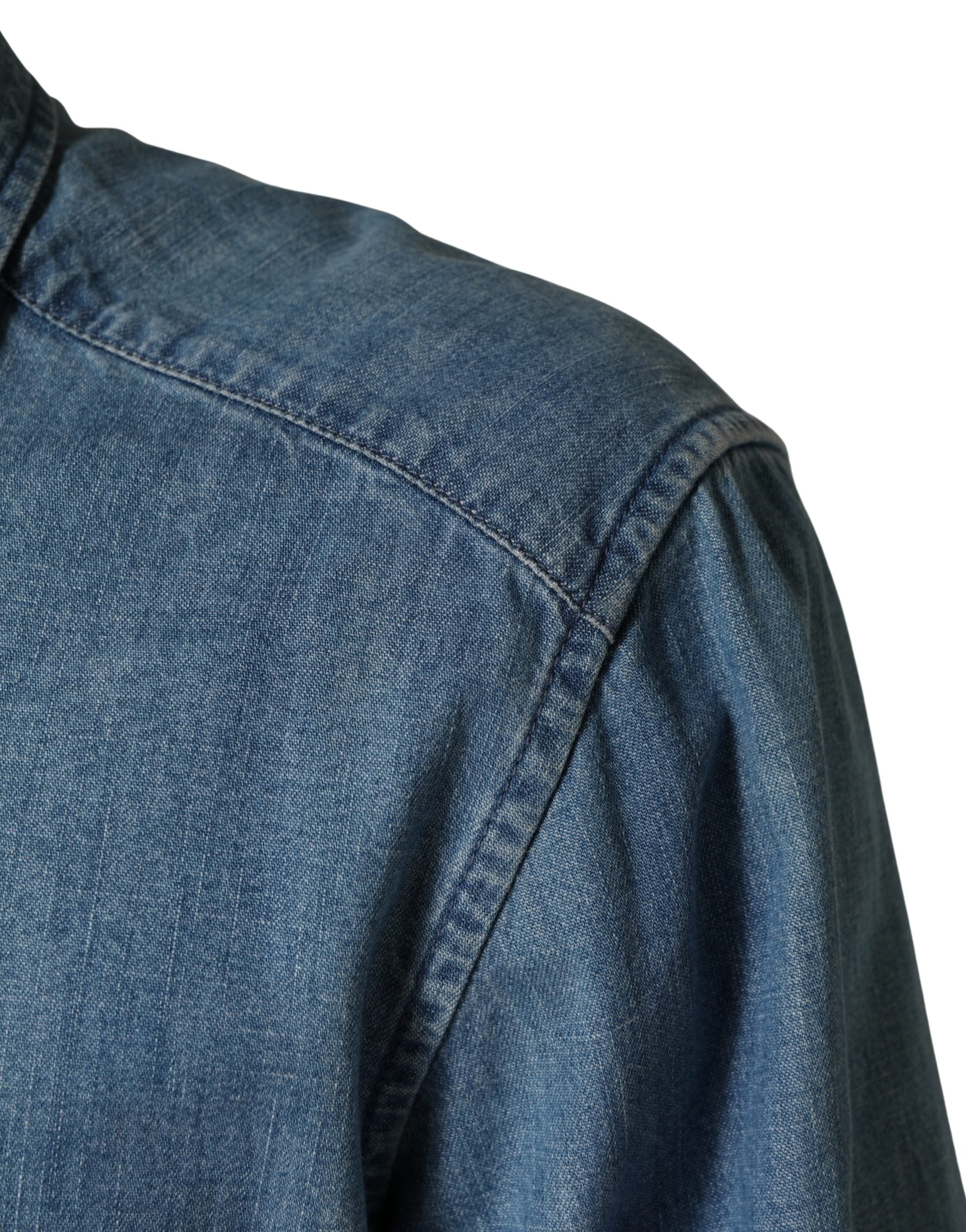 Dolce & Gabbana Blaue Baumwoll Stretch Casual Denim Slim Fit Hemd