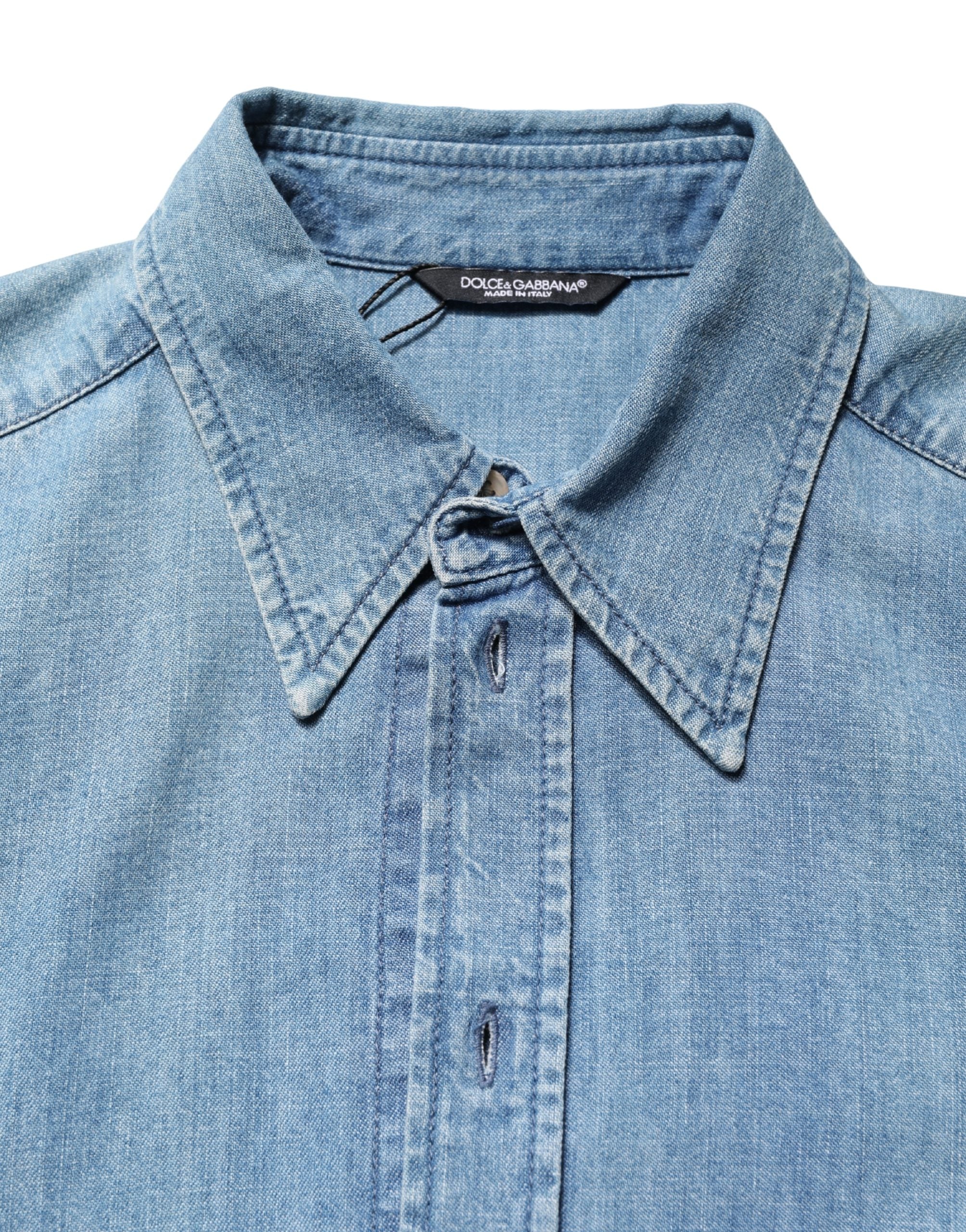 Dolce & Gabbana Blaue Baumwoll Stretch Casual Denim Slim Fit Hemd