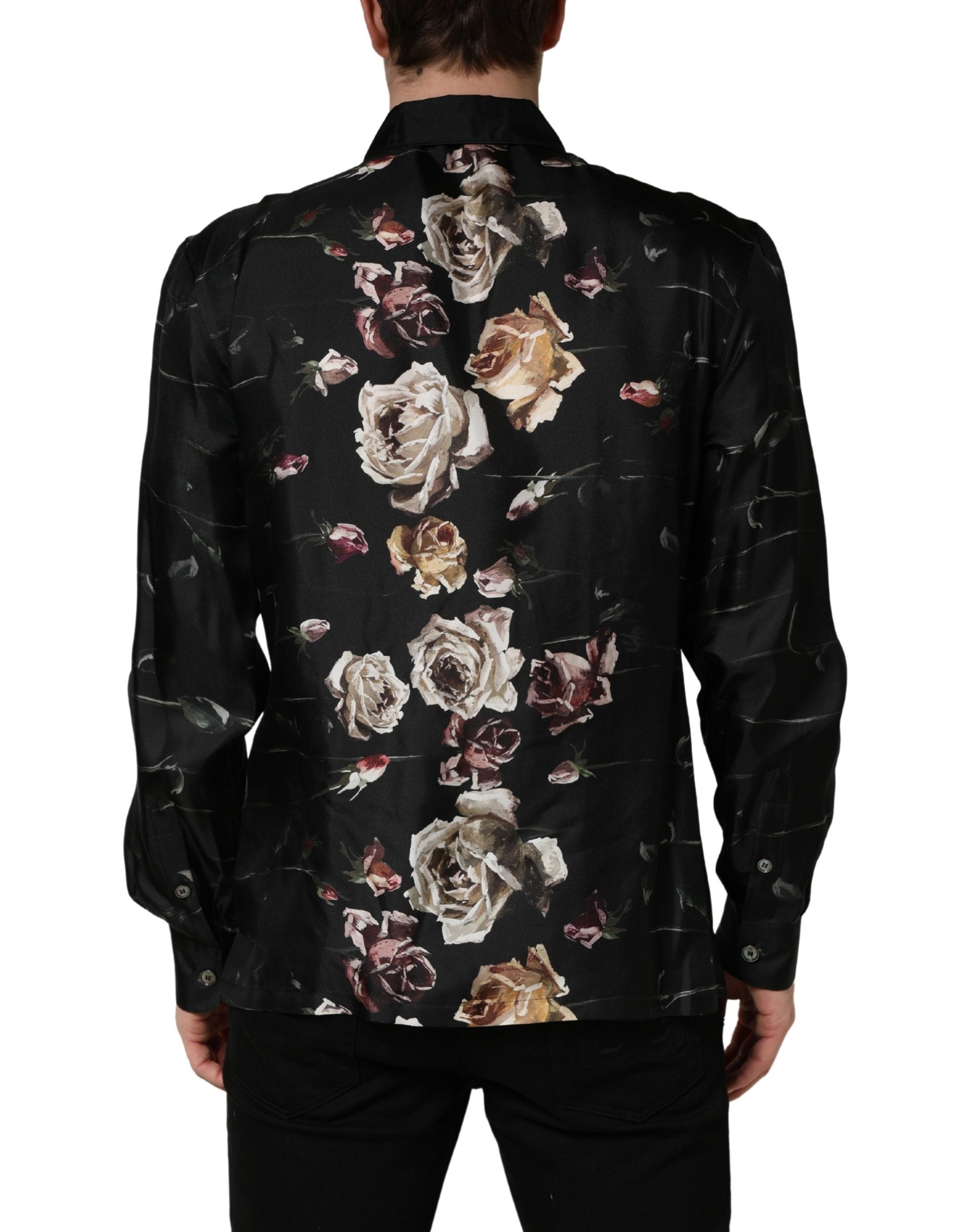 Dolce & Gabbana Schwarzes Freizeithemd mit Blumenprint und langen Ärmeln