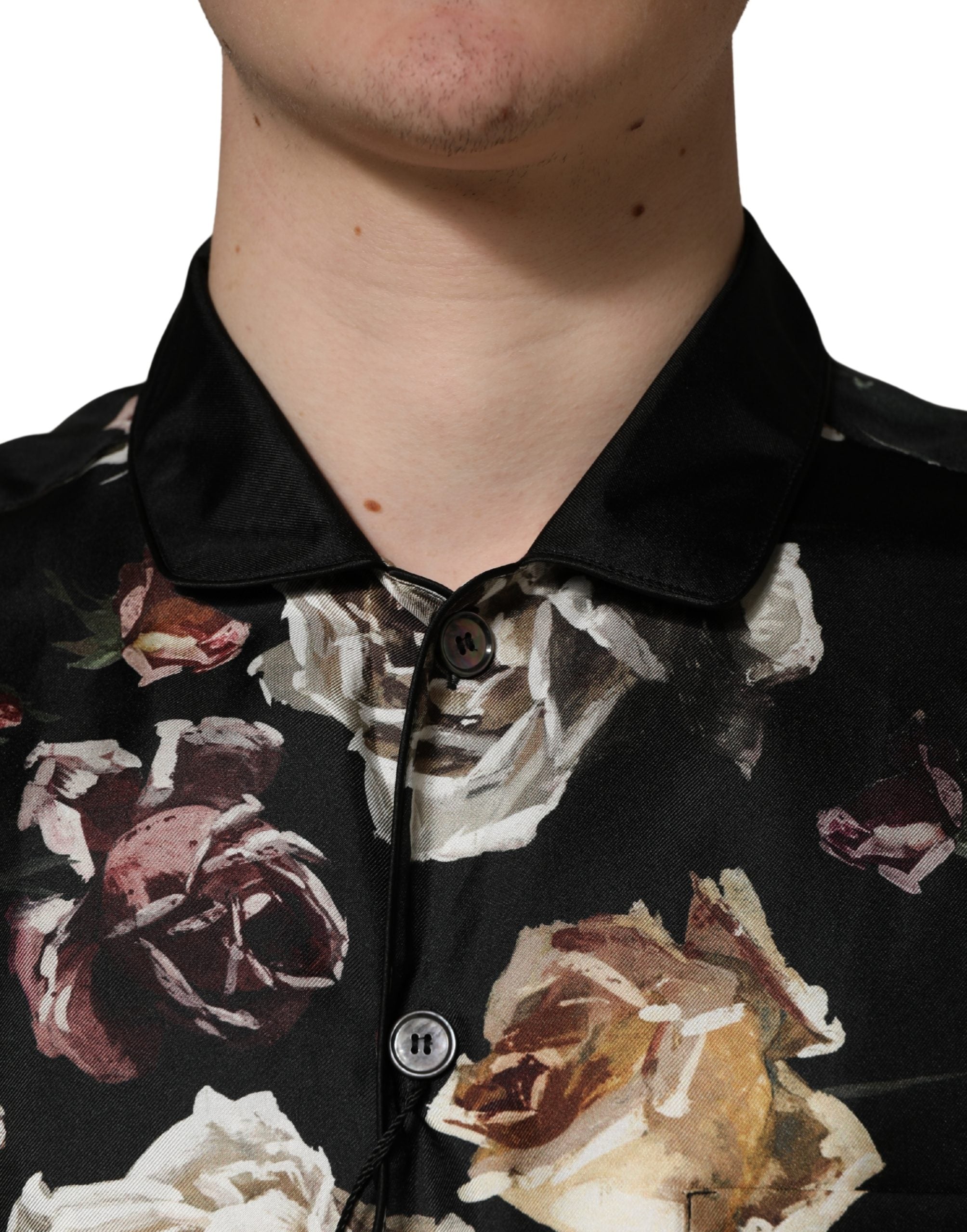 Dolce & Gabbana Schwarzes Freizeithemd mit Blumenprint und langen Ärmeln