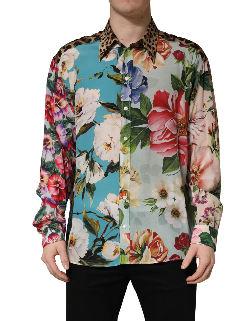 Dolce & Gabbana Hemd mit Multicolor-Blumen-Tierprint und Kragen