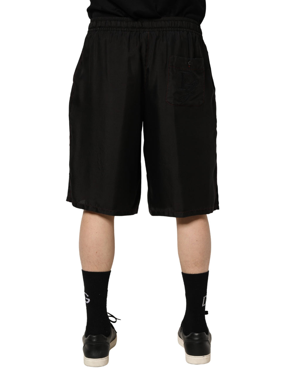 Dolce & Gabbana Schwarze Seiden-Bermudashorts mit Kordelzug für Herren