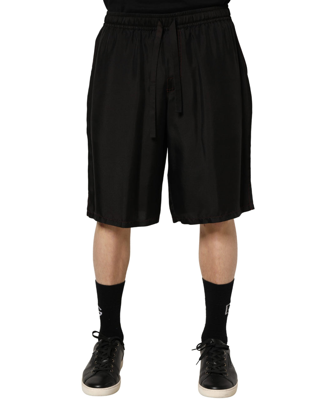 Dolce & Gabbana Schwarze Seiden-Bermudashorts mit Kordelzug für Herren