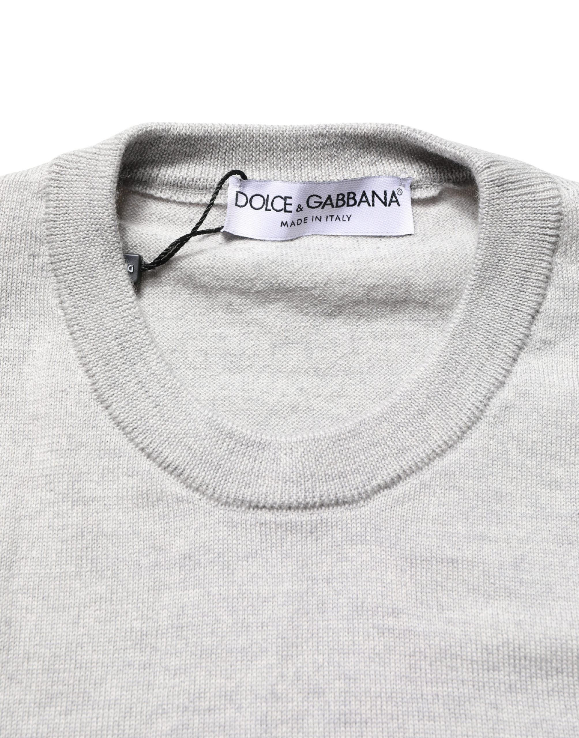 Dolce & Gabbana Grauer Pullover mit Rundhalsausschnitt und langen Ärmeln