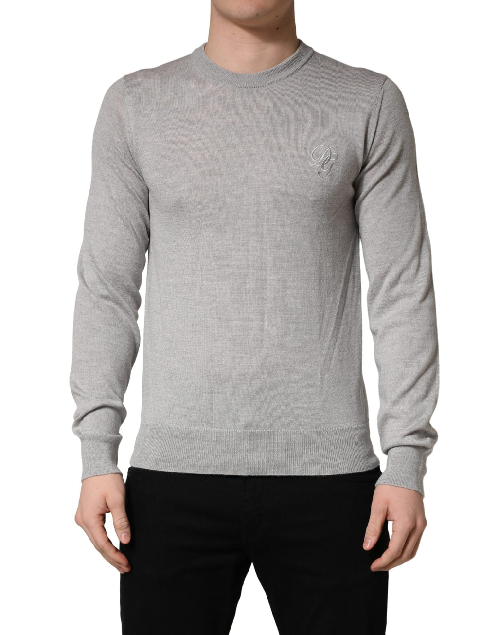 Dolce & Gabbana Grauer Pullover mit Rundhalsausschnitt und langen Ärmeln