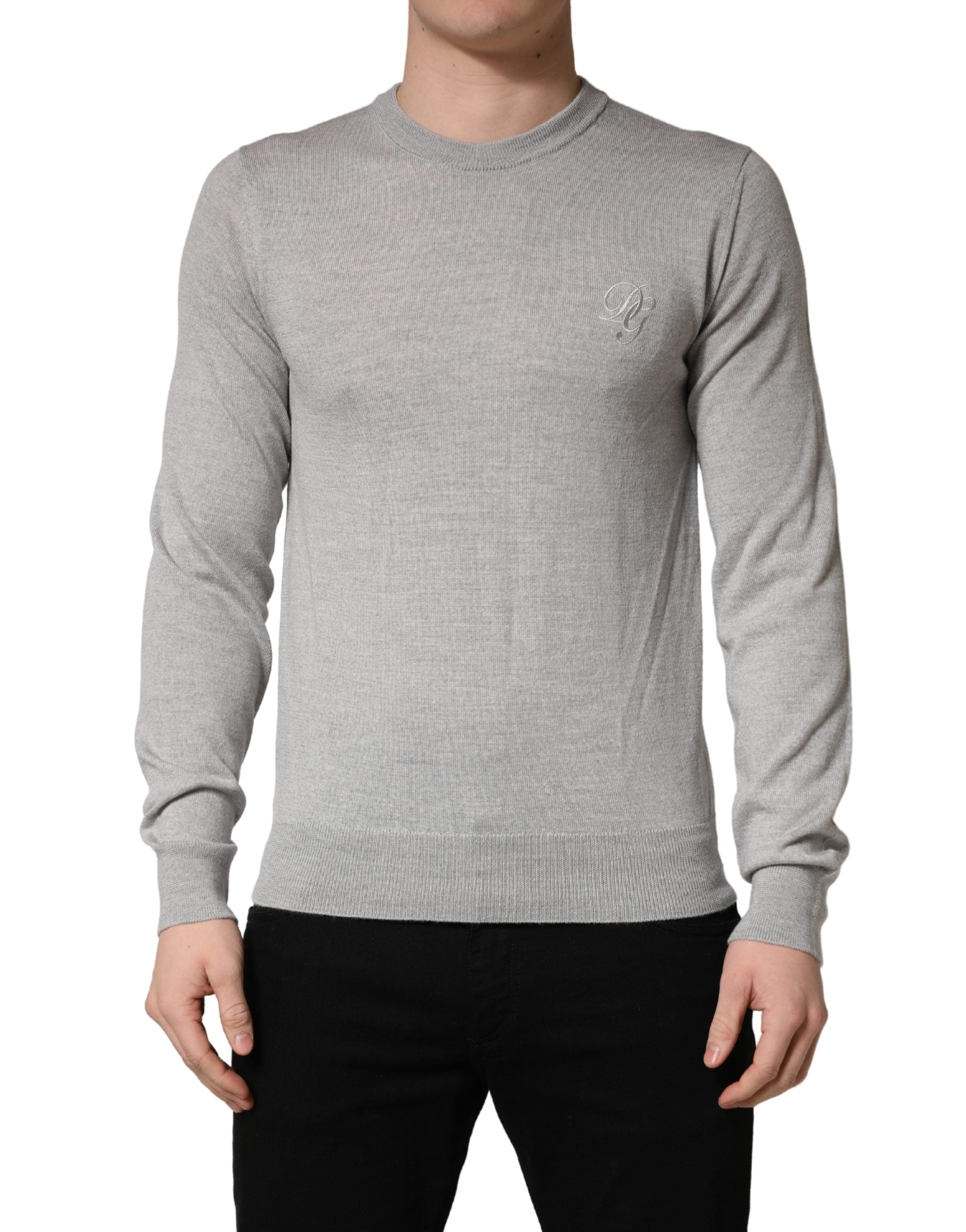 Dolce & Gabbana Grauer Pullover mit Rundhalsausschnitt und langen Ärmeln