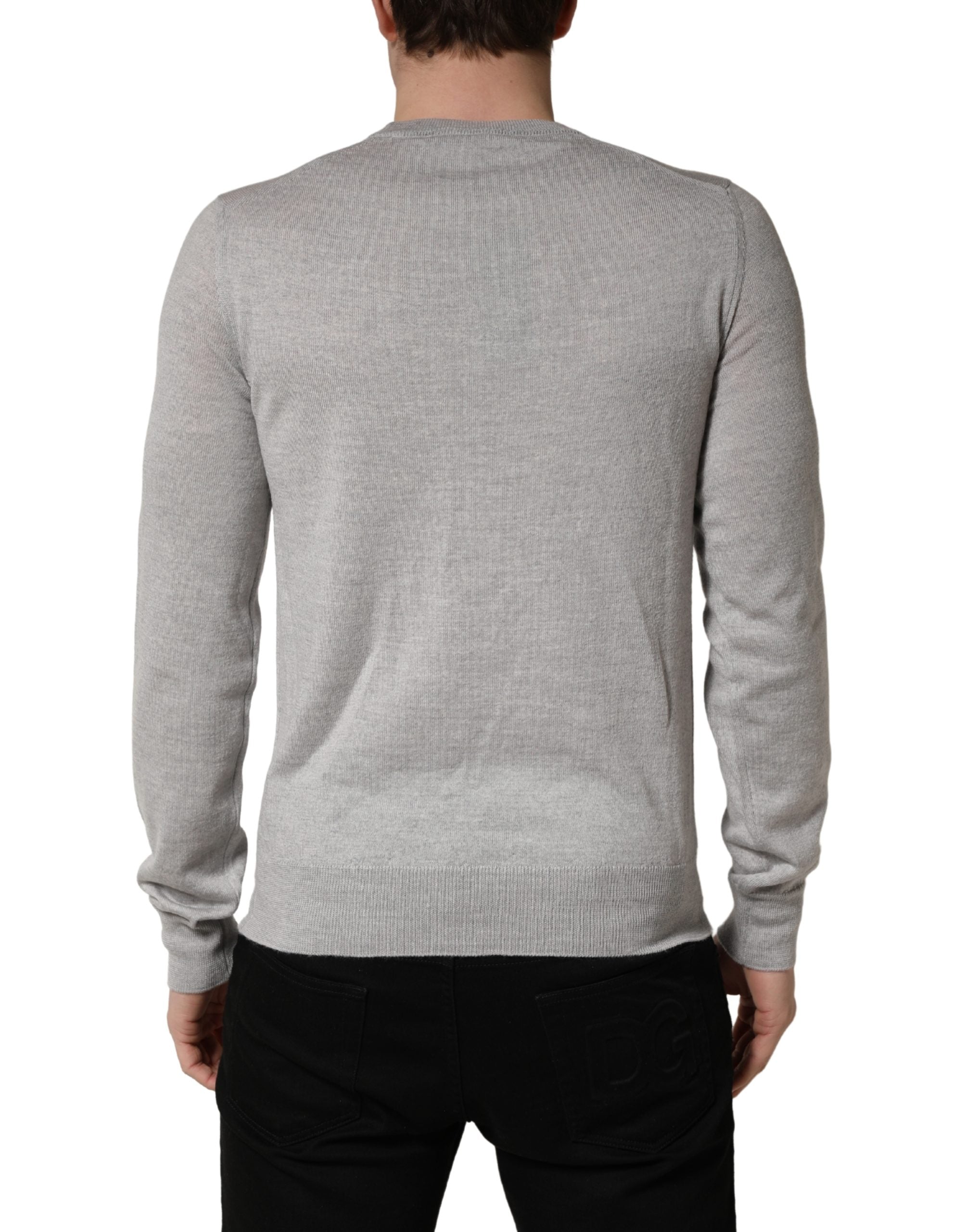 Dolce & Gabbana Grauer Pullover mit Rundhalsausschnitt und langen Ärmeln