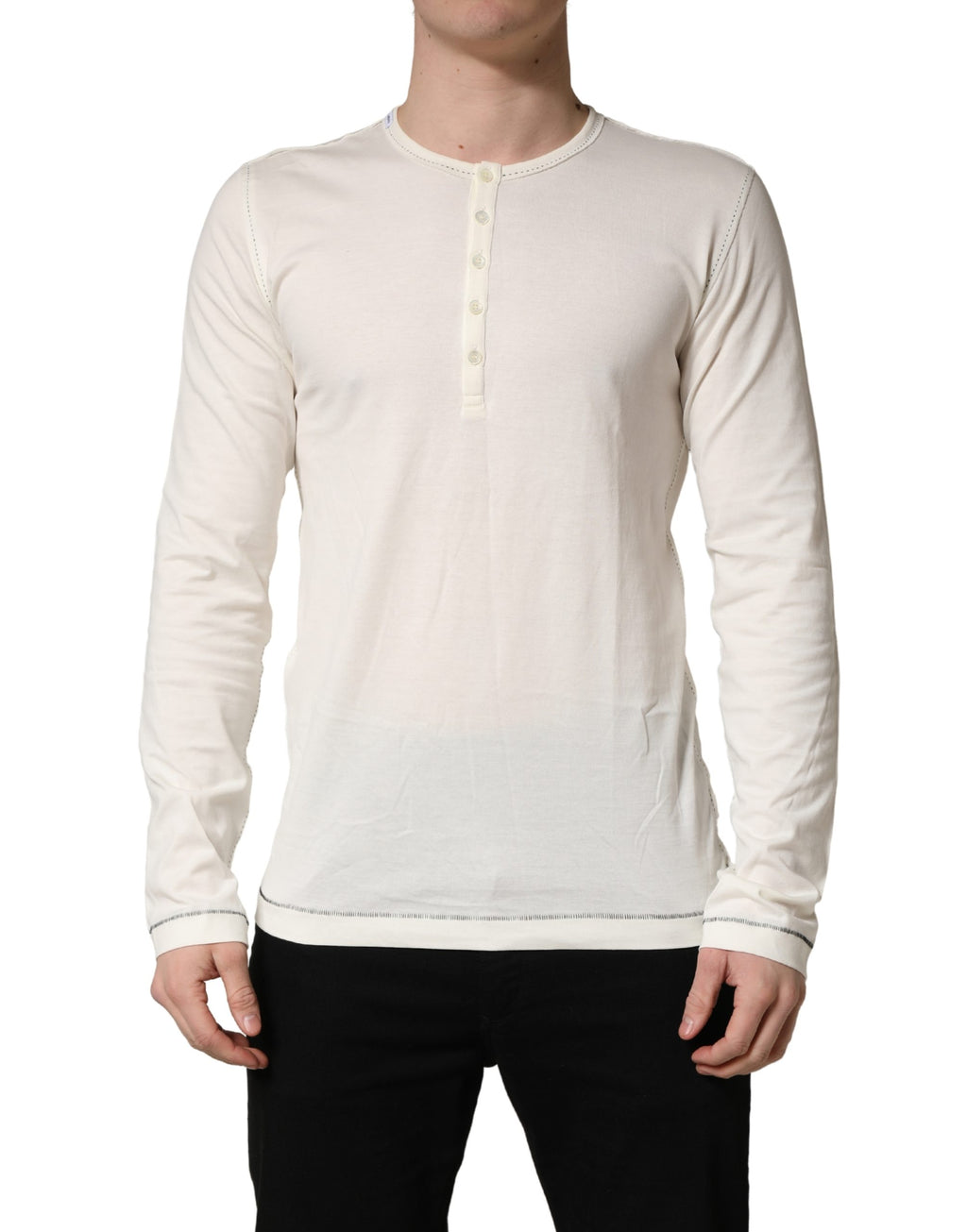 Dolce & Gabbana Weißer Henley-Pullover mit langen Ärmeln