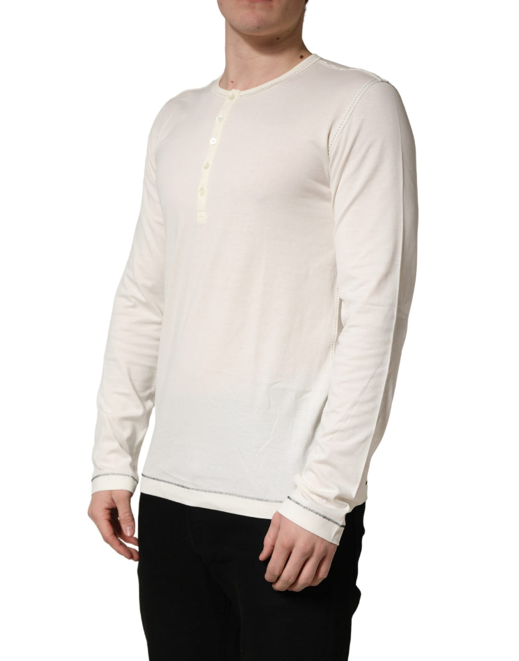 Dolce & Gabbana Weißer Henley-Pullover mit langen Ärmeln