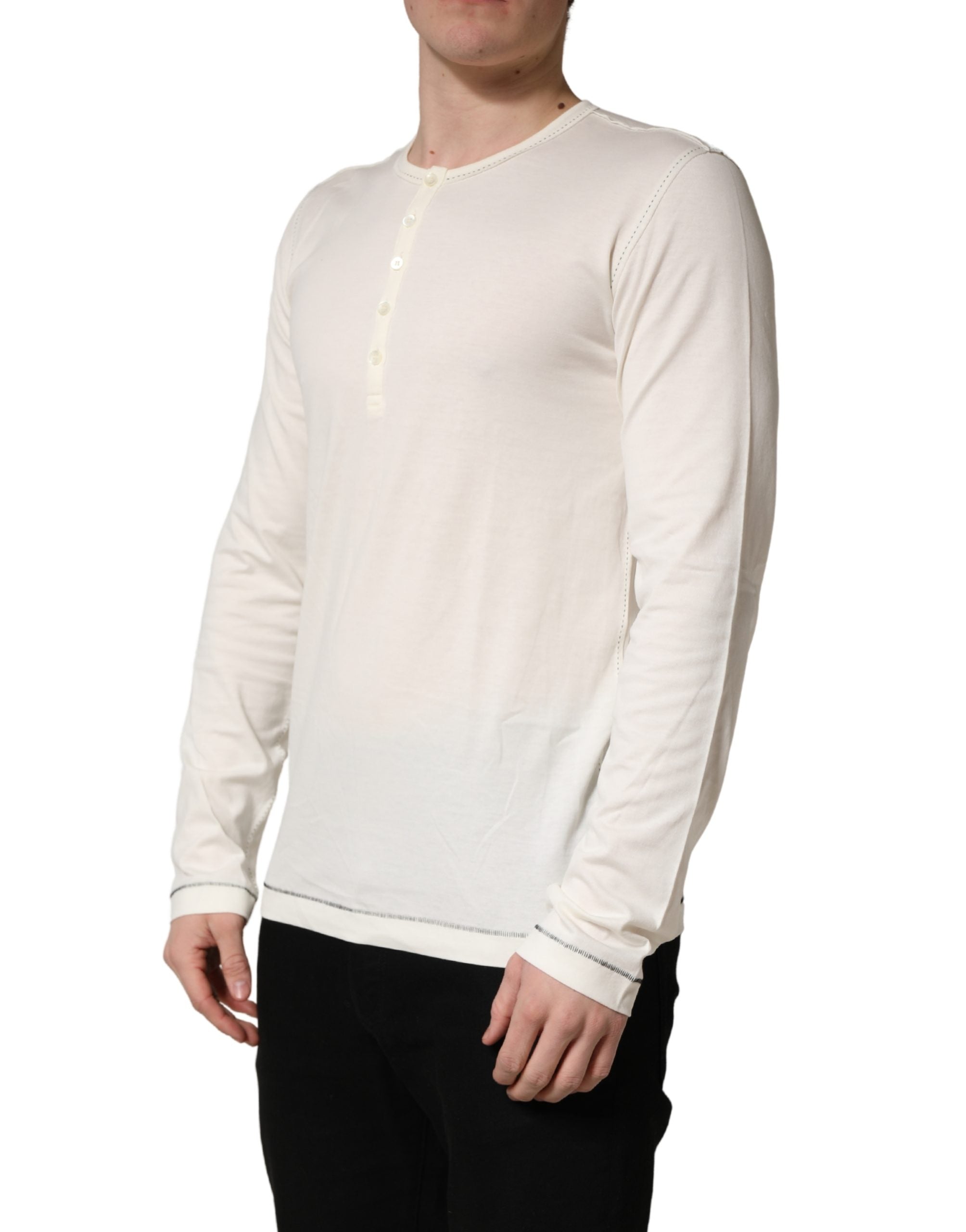 Dolce & Gabbana Weißer Henley-Pullover mit langen Ärmeln