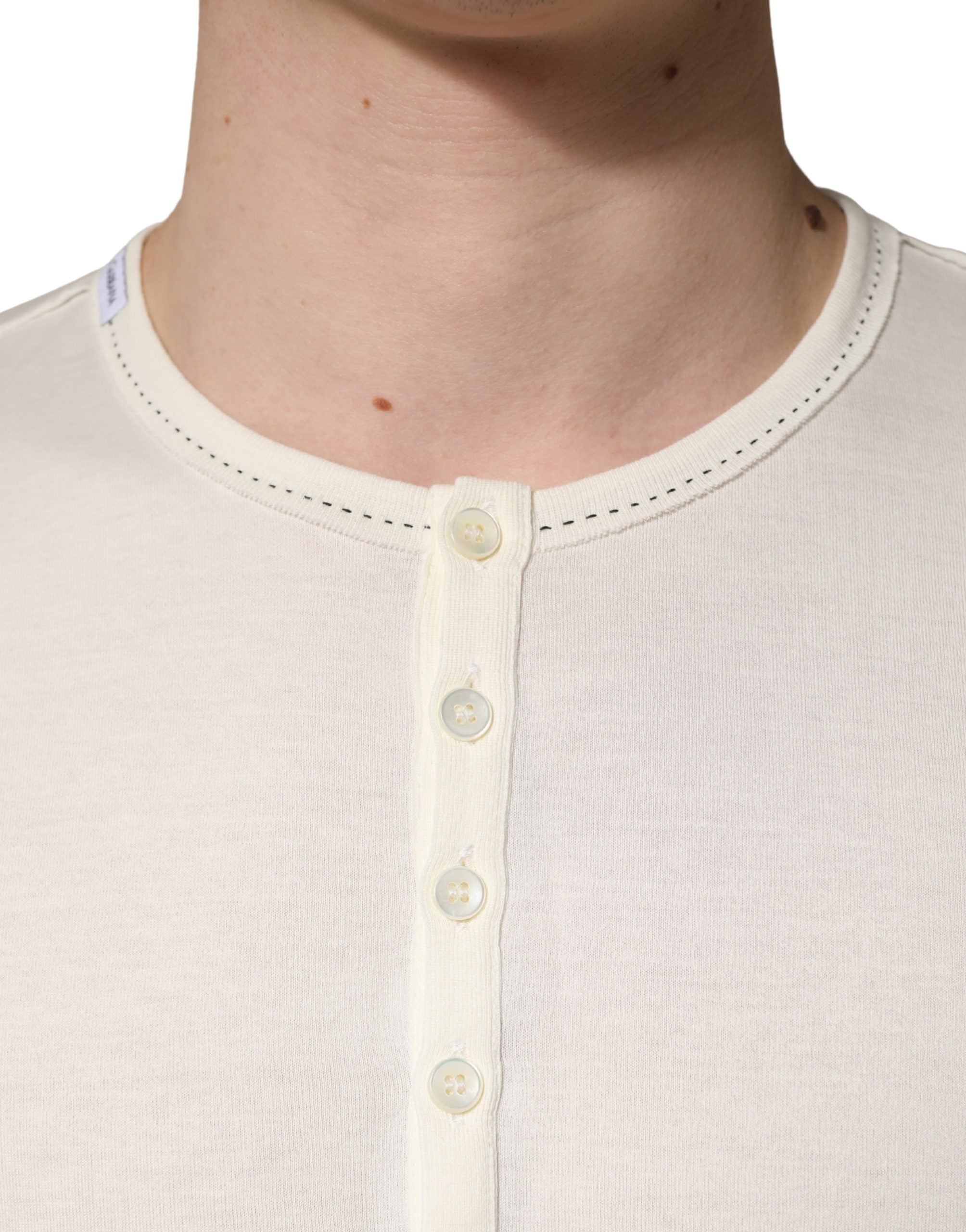Dolce & Gabbana Weißer Henley-Pullover mit langen Ärmeln