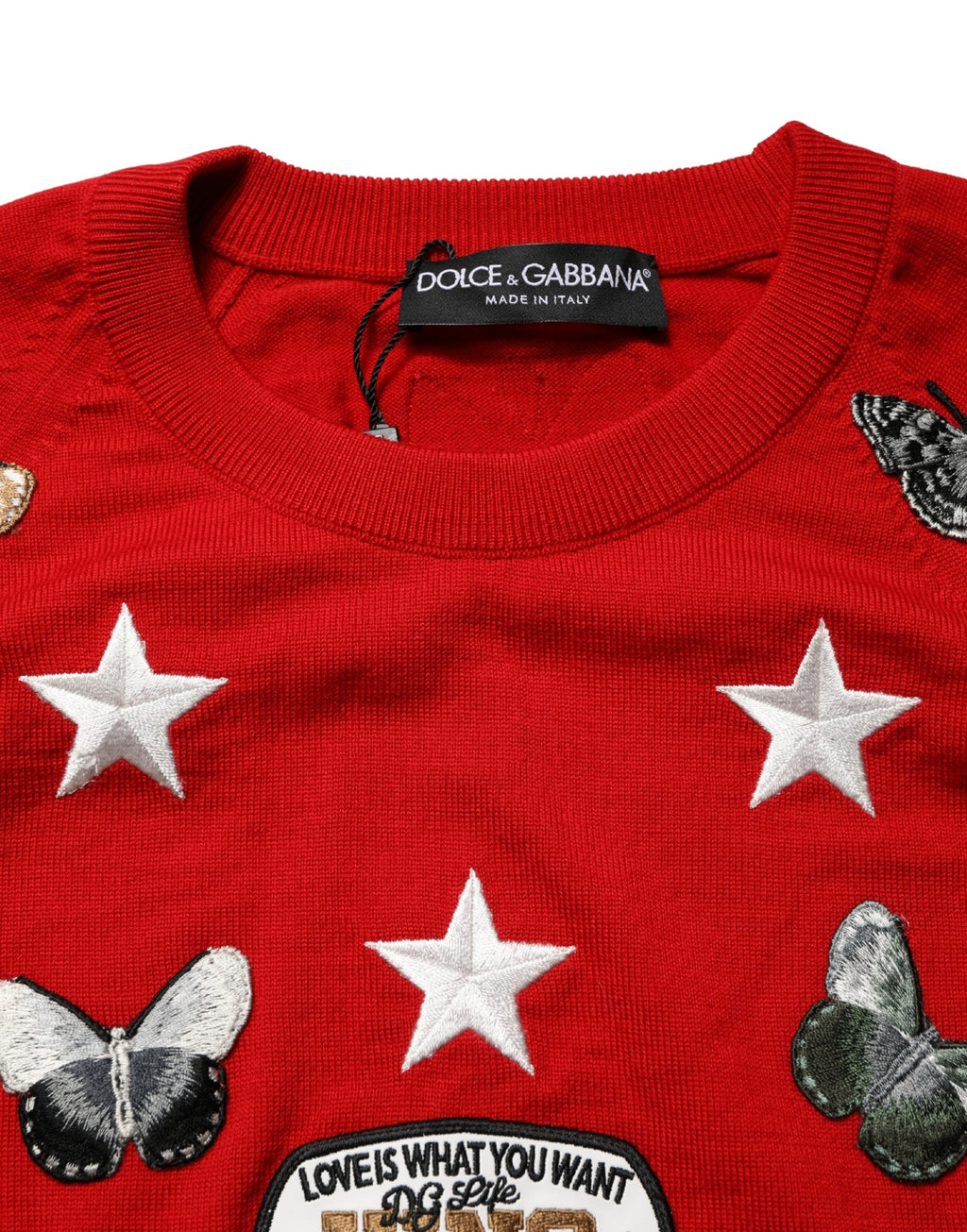 Dolce & Gabbana Pullover aus Wolle mit Schmetterlings- und Sternenmotiv, Rundhalsausschnitt