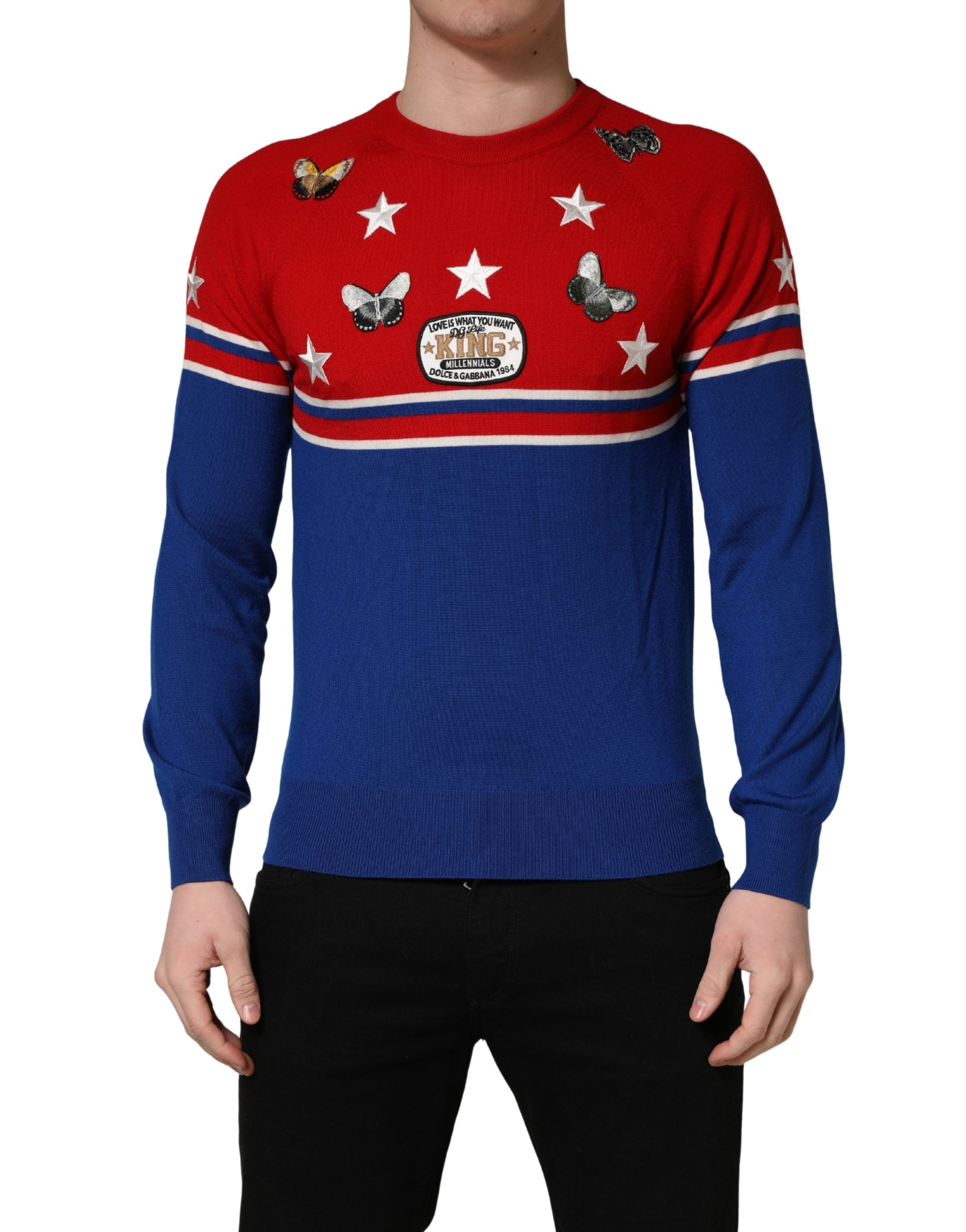 Dolce & Gabbana Pullover aus Wolle mit Schmetterlings- und Sternenmotiv, Rundhalsausschnitt
