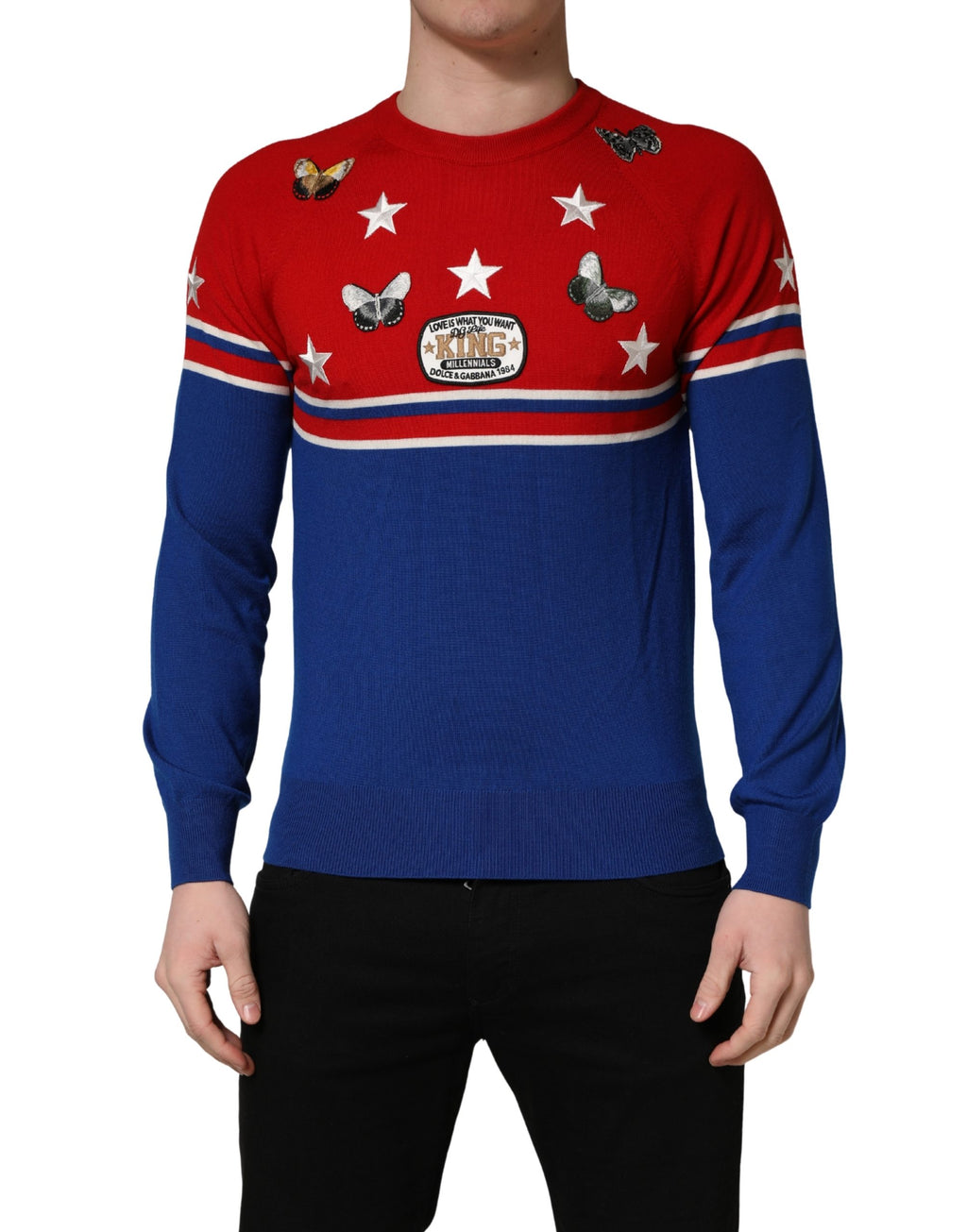 Dolce & Gabbana Pullover aus Wolle mit Schmetterlings- und Sternenmotiv, Rundhalsausschnitt