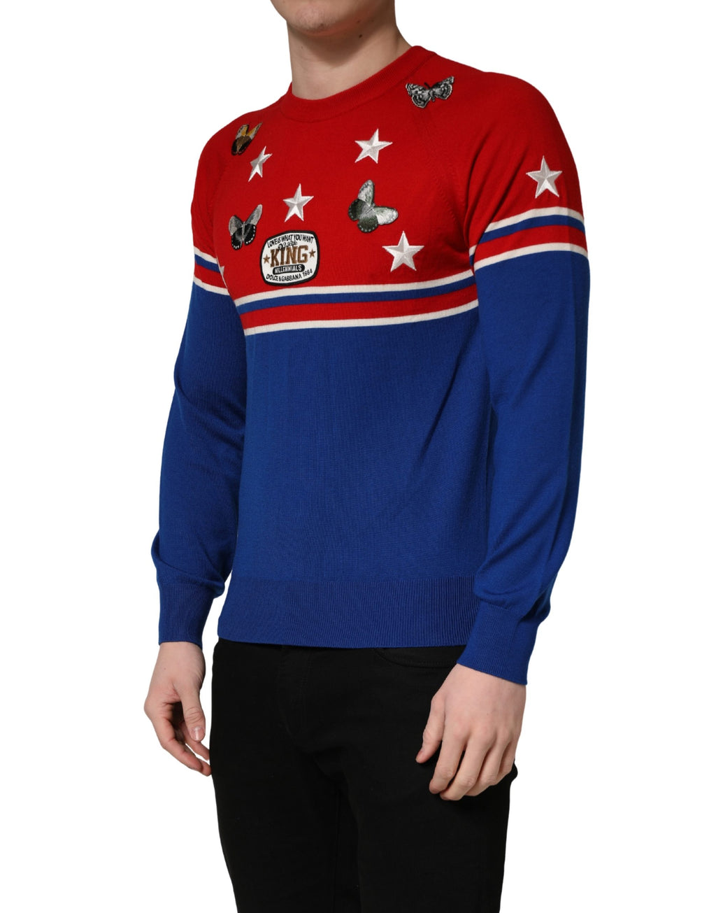 Dolce & Gabbana Pullover aus Wolle mit Schmetterlings- und Sternenmotiv, Rundhalsausschnitt