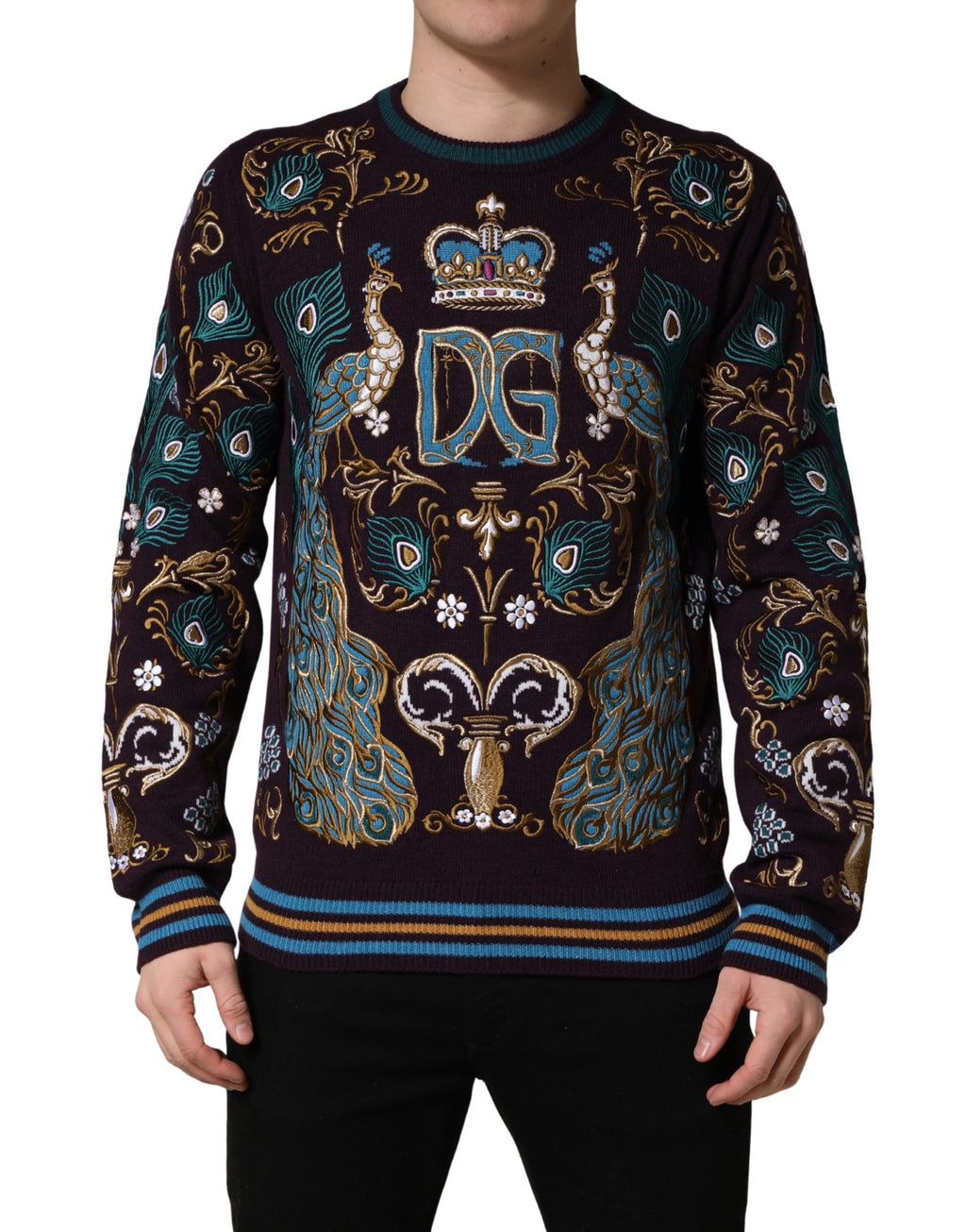 Dolce & Gabbana Pullover aus Kaschmir in Bordeaux mit Kronenstickerei