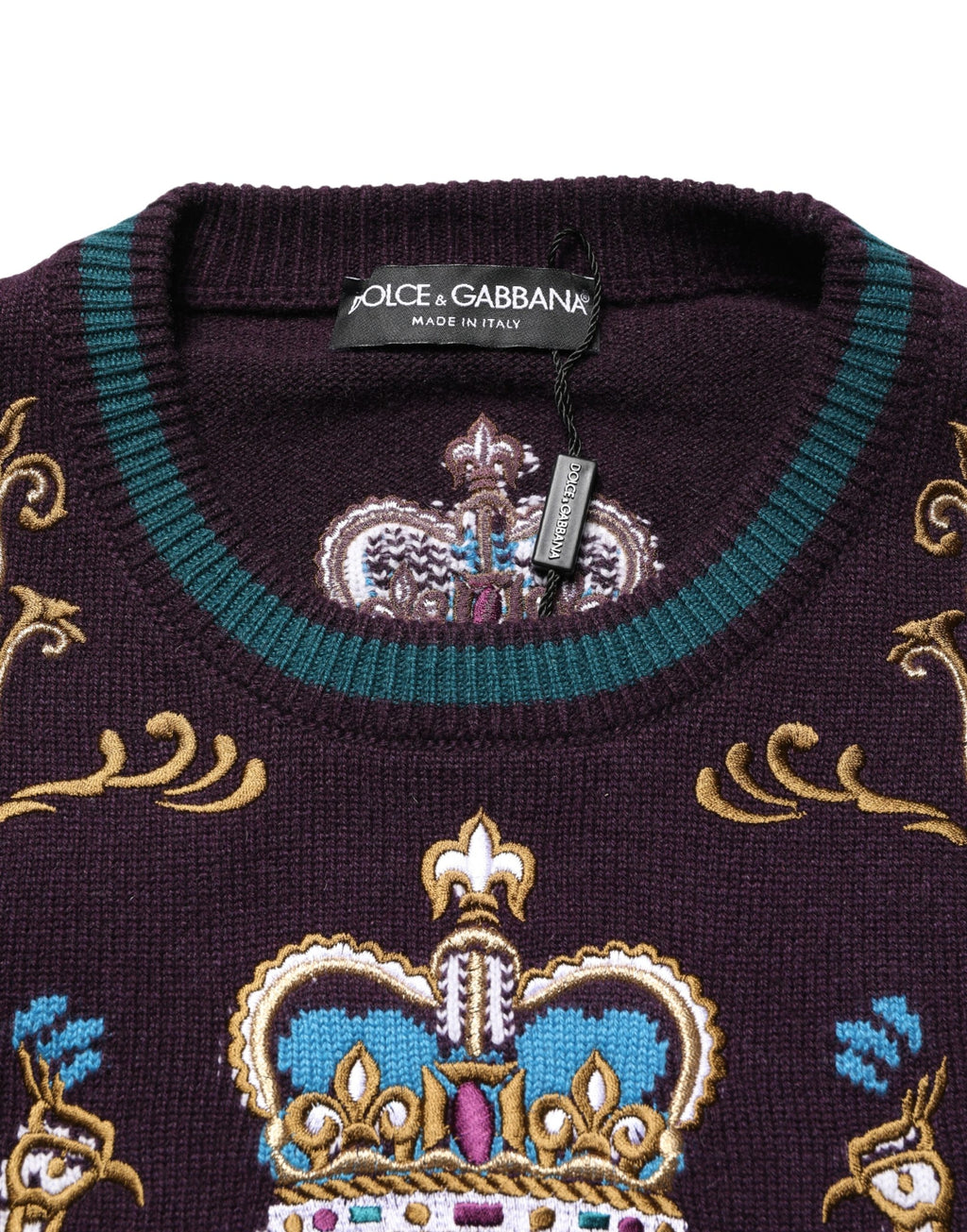 Dolce & Gabbana Pullover aus Kaschmir in Bordeaux mit Kronenstickerei