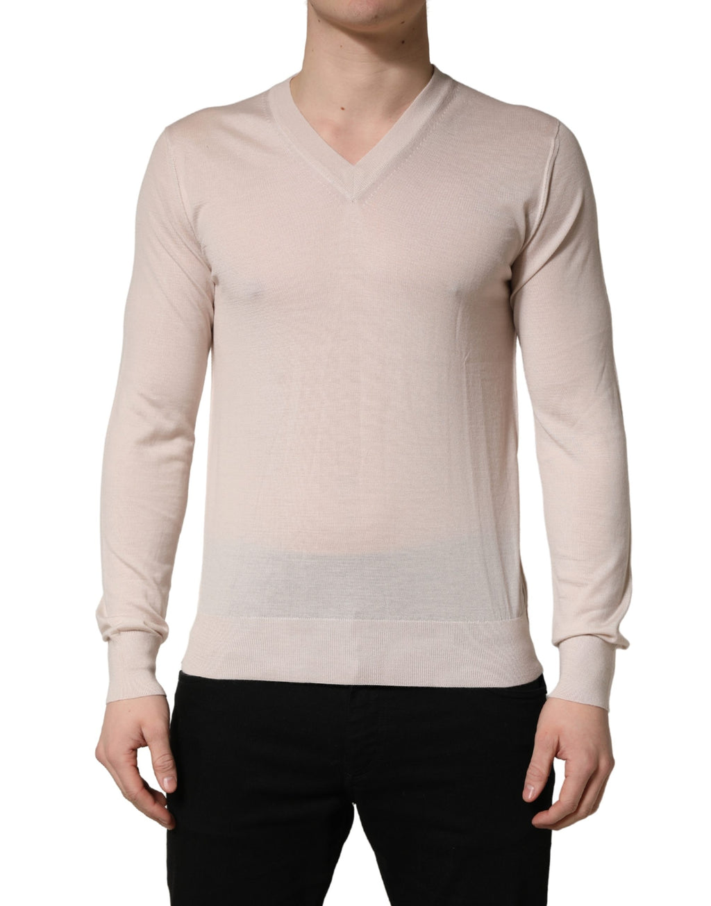 Dolce & Gabbana Beige Kaschmir V-Ausschnitt Herren Pullover Pullover