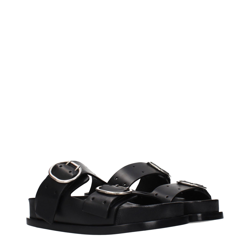 Jil Sander Schwarze Leder-Slipper