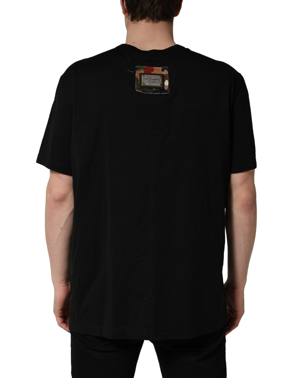 Dolce & Gabbana Schwarzes T-Shirt mit Camouflage-Grafikprint und Rundhalsausschnitt aus Baumwolle