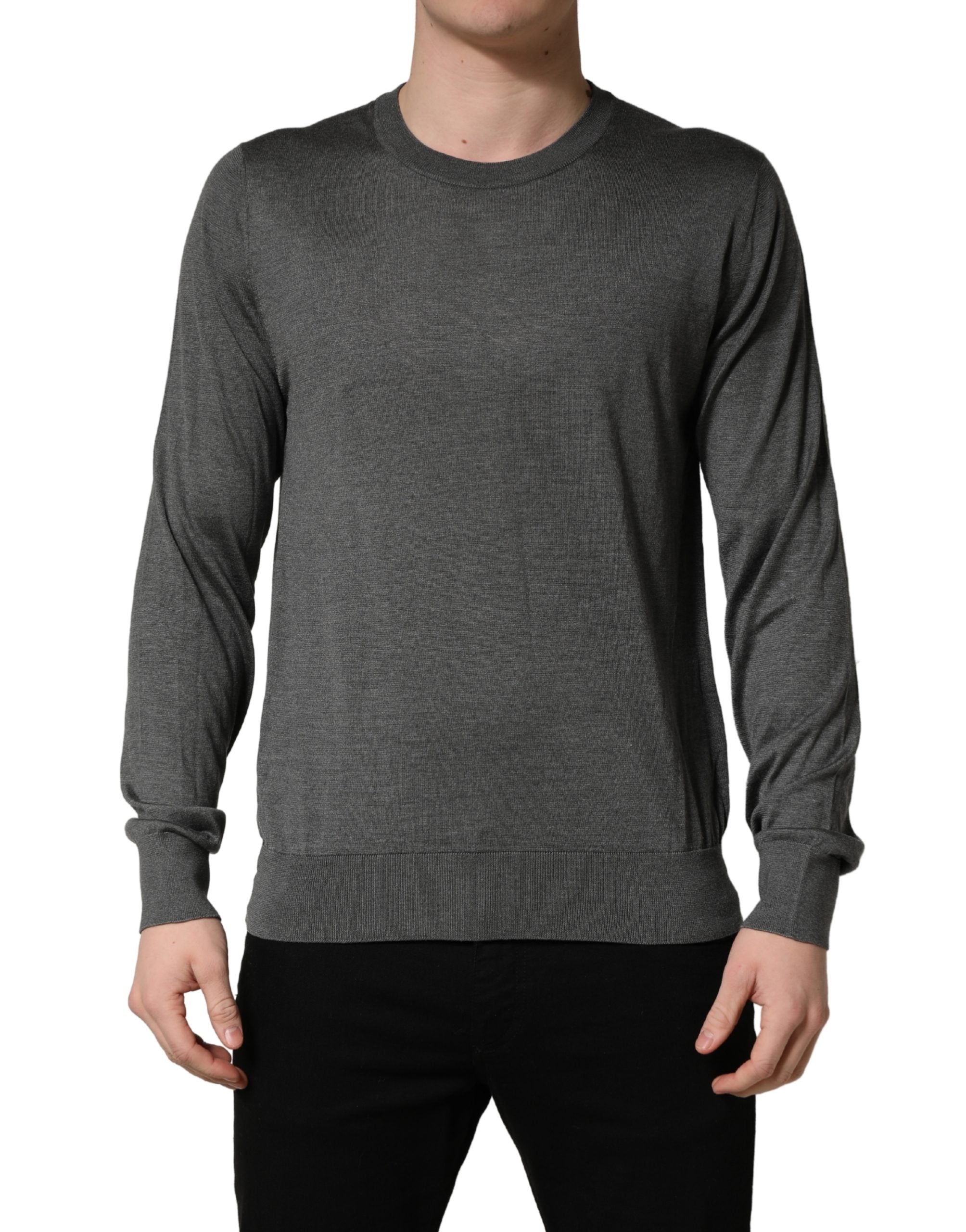 Dolce & Gabbana Grauer Pullover mit Rundhalsausschnitt und langen Ärmeln