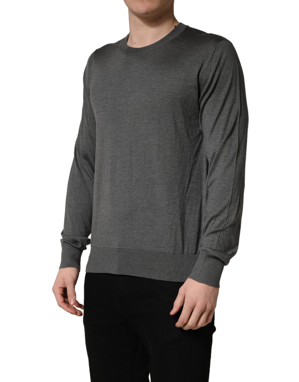Dolce & Gabbana Grauer Pullover mit Rundhalsausschnitt und langen Ärmeln