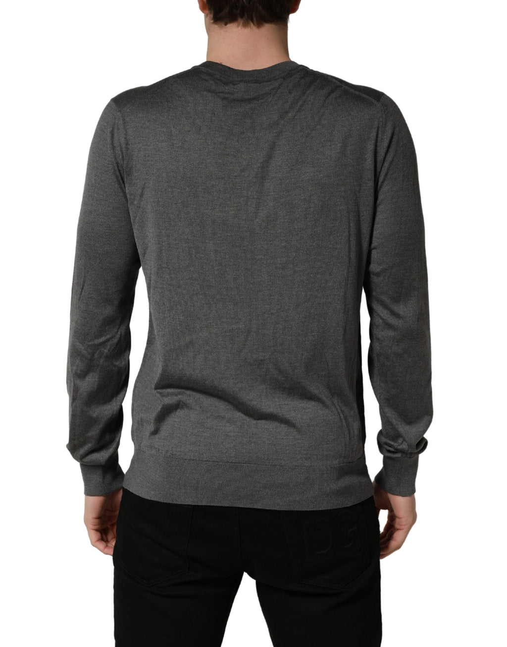 Dolce & Gabbana Grauer Pullover mit Rundhalsausschnitt und langen Ärmeln