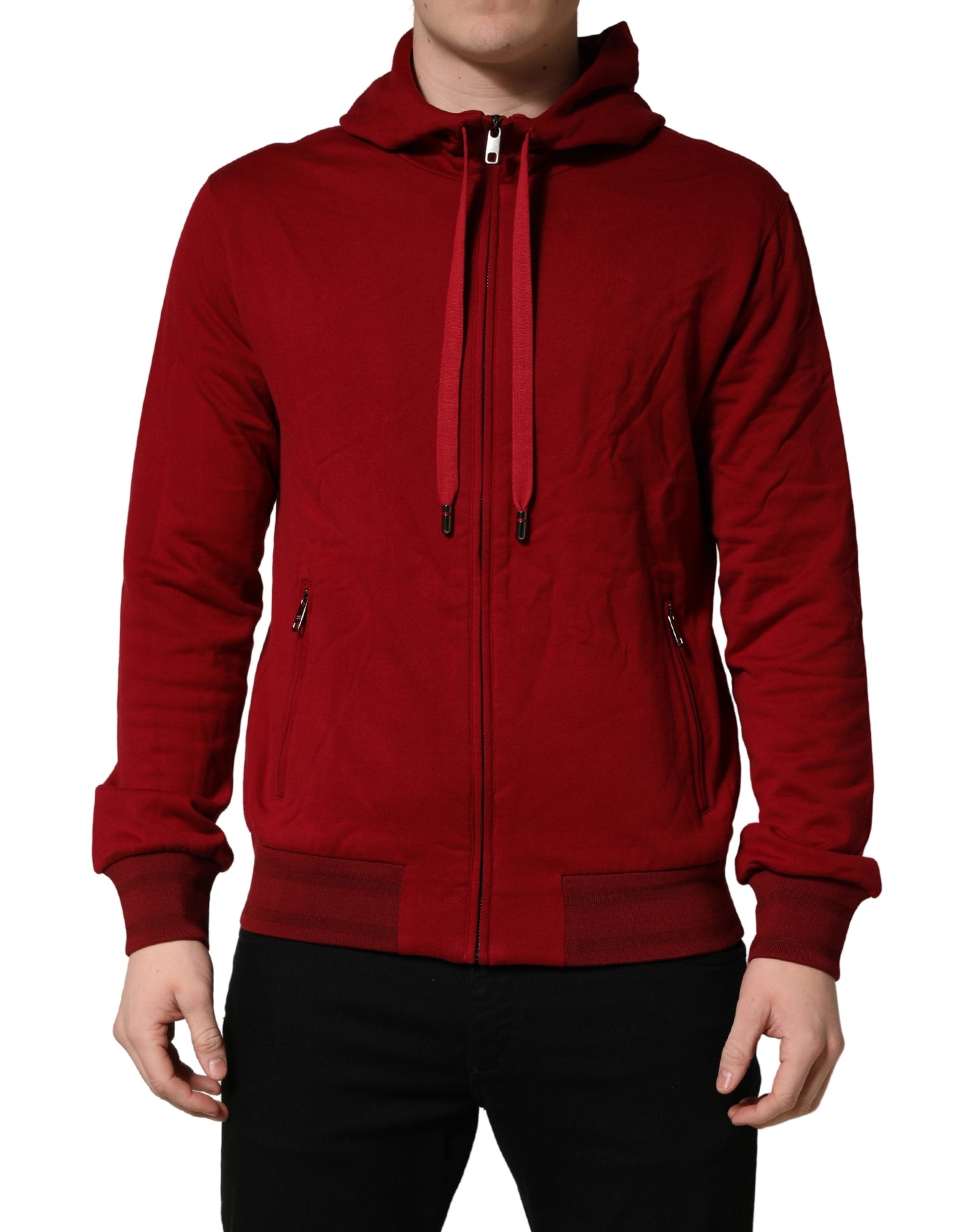 Dolce & Gabbana Herren Kapuzenpullover aus roter Baumwolle mit durchgehendem Reißverschluss