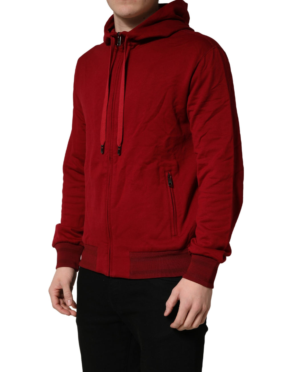 Dolce & Gabbana Herren Kapuzenpullover aus roter Baumwolle mit durchgehendem Reißverschluss