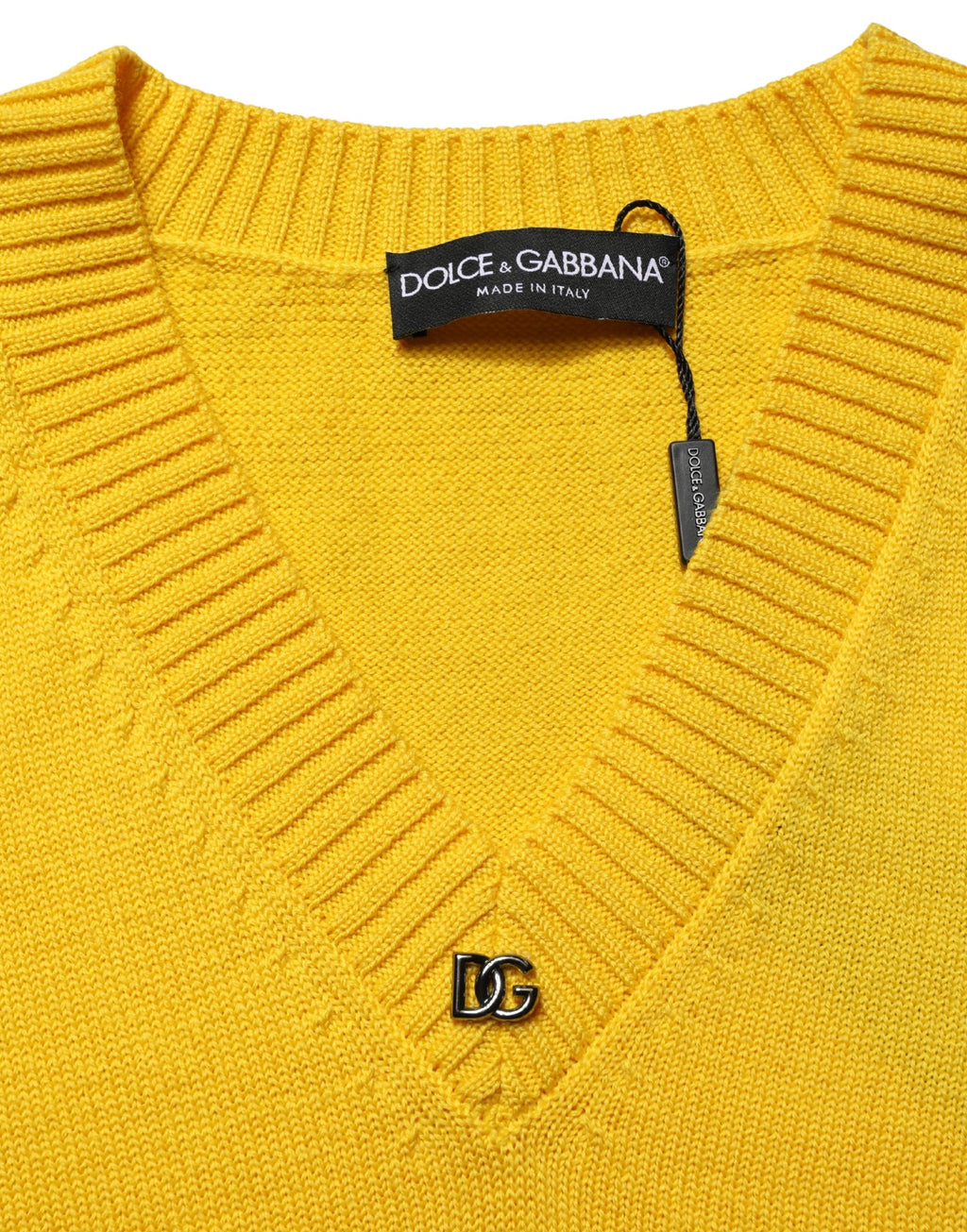 Dolce & Gabbana Wollstrick-Pullover mit V-Ausschnitt, Gelb