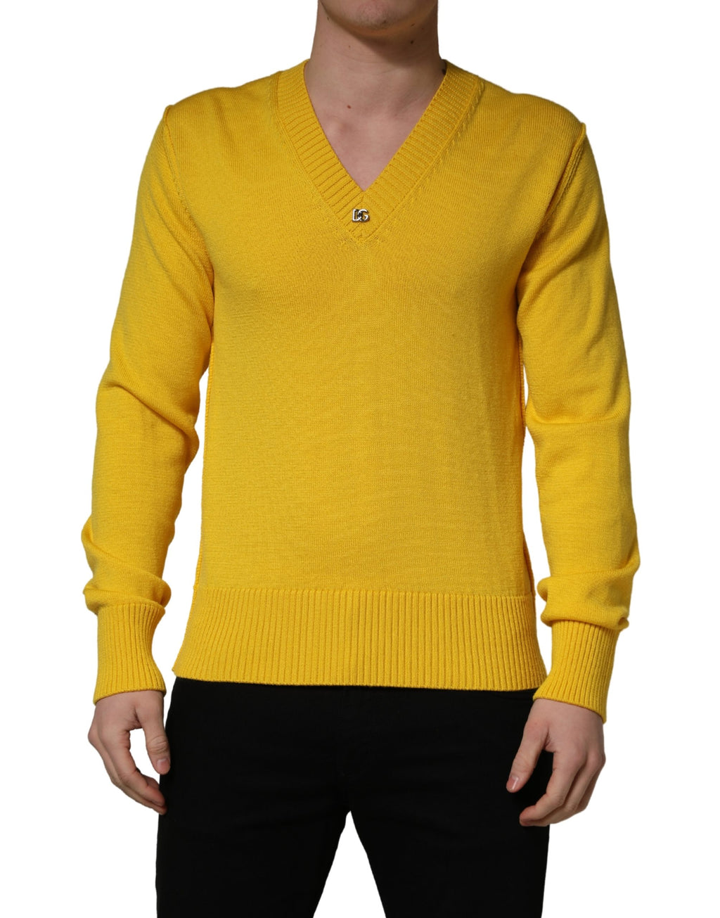 Dolce & Gabbana Wollstrick-Pullover mit V-Ausschnitt, Gelb