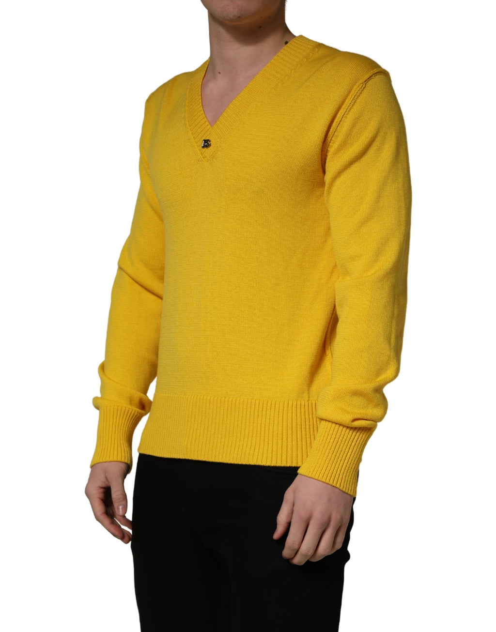 Dolce & Gabbana Wollstrick-Pullover mit V-Ausschnitt, Gelb