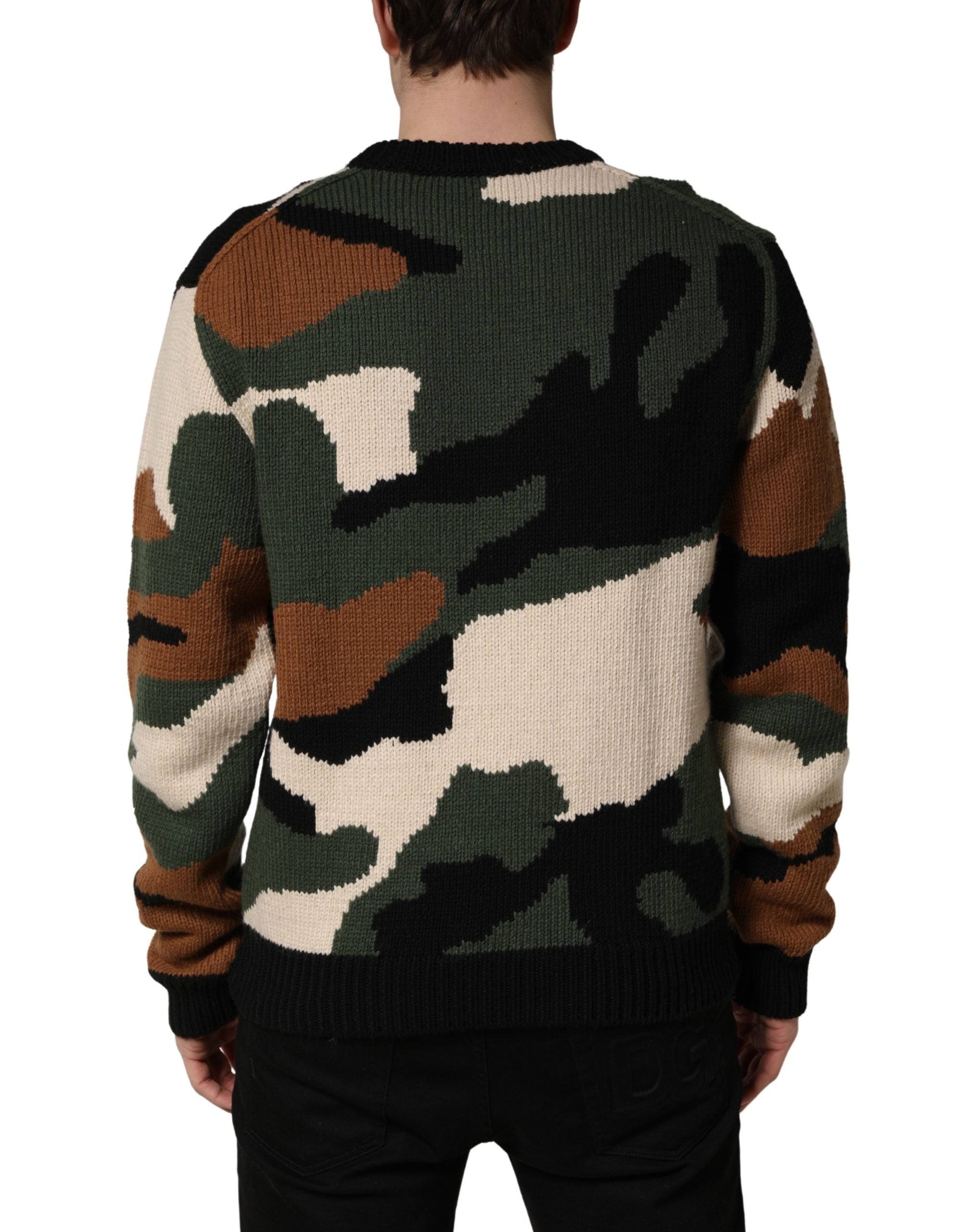 Dolce & Gabbana Pullover-Pullover mit mehrfarbigem Intarsien-Strickmuster und Camouflage-Muster