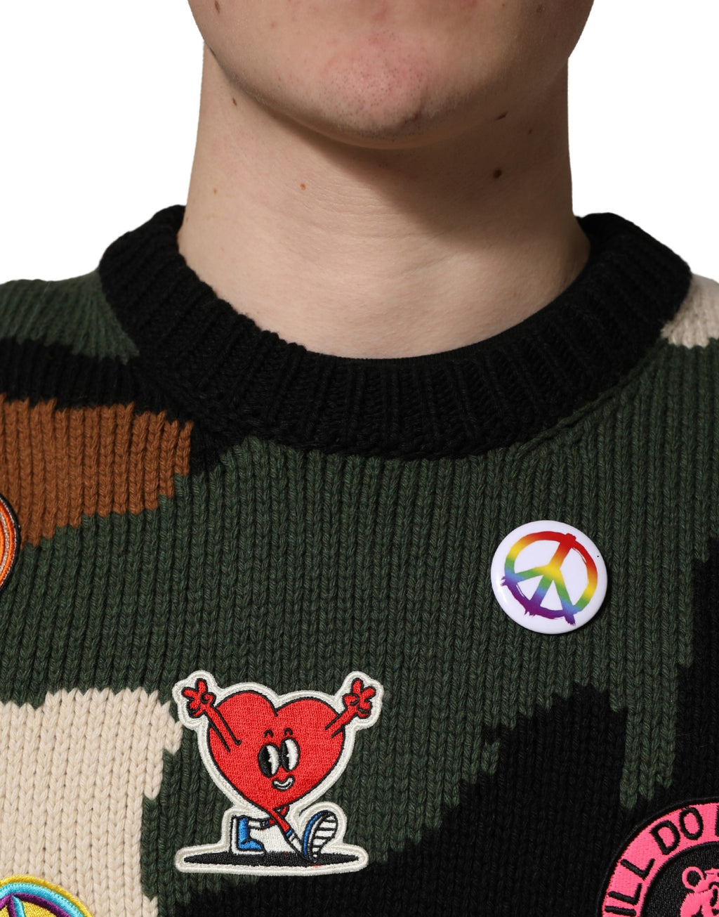 Dolce & Gabbana Pullover-Pullover mit mehrfarbigem Intarsien-Strickmuster und Camouflage-Muster
