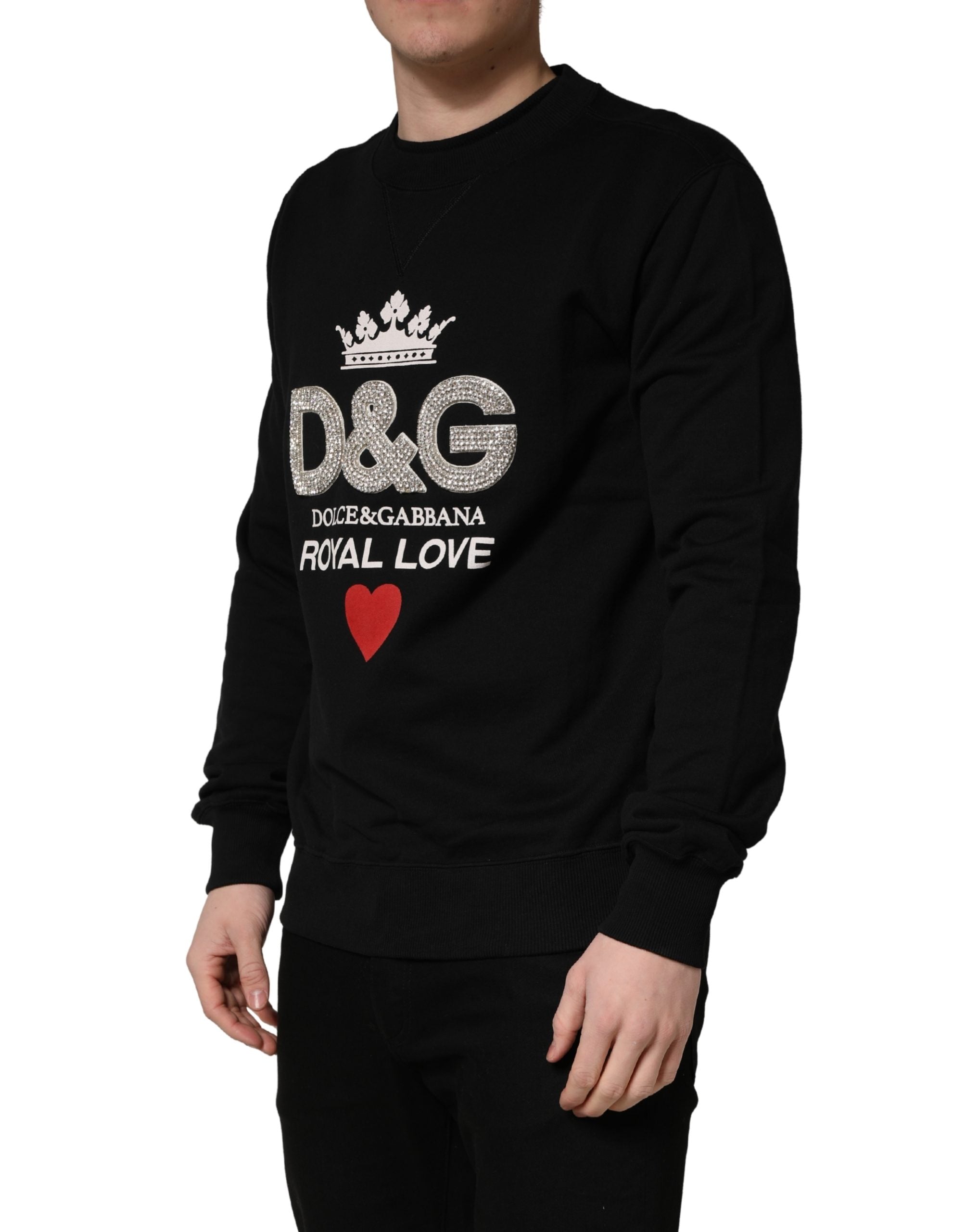 Dolce & Gabbana Schwarzer Sweatshirt-Pullover mit Verzierungen aus Baumwolle