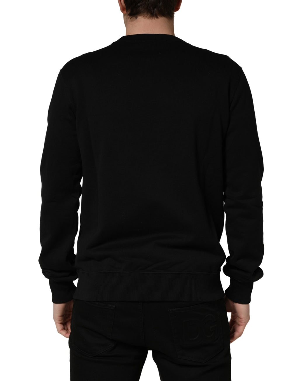 Dolce & Gabbana Schwarzer Sweatshirt-Pullover mit Verzierungen aus Baumwolle