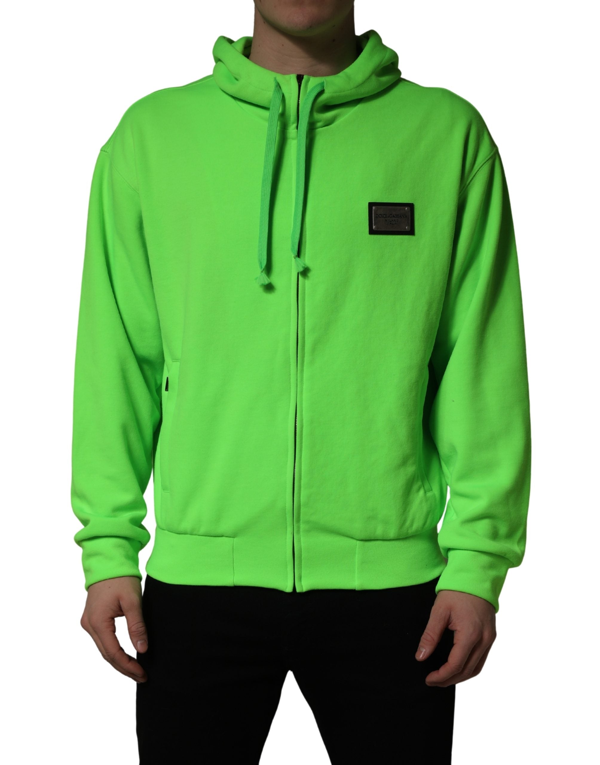 Dolce & Gabbana Grüner Kapuzenpullover aus Fleece mit durchgehendem Reißverschluss