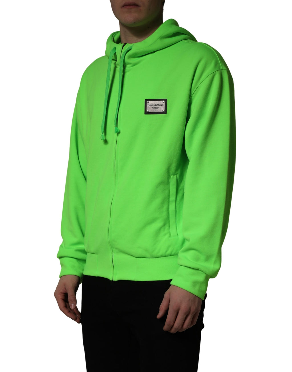Dolce & Gabbana Grüner Kapuzenpullover aus Fleece mit durchgehendem Reißverschluss