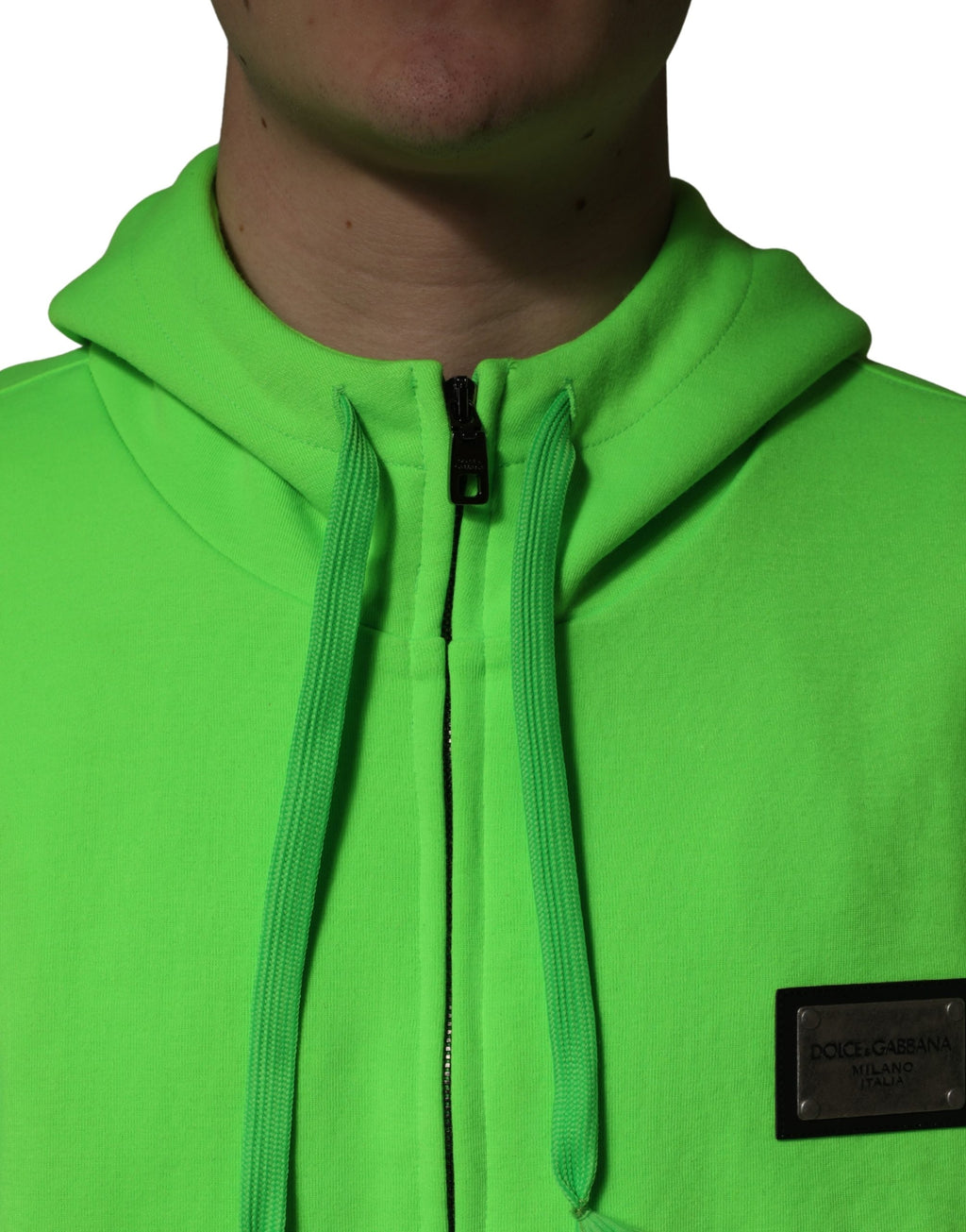 Dolce & Gabbana Grüner Kapuzenpullover aus Fleece mit durchgehendem Reißverschluss