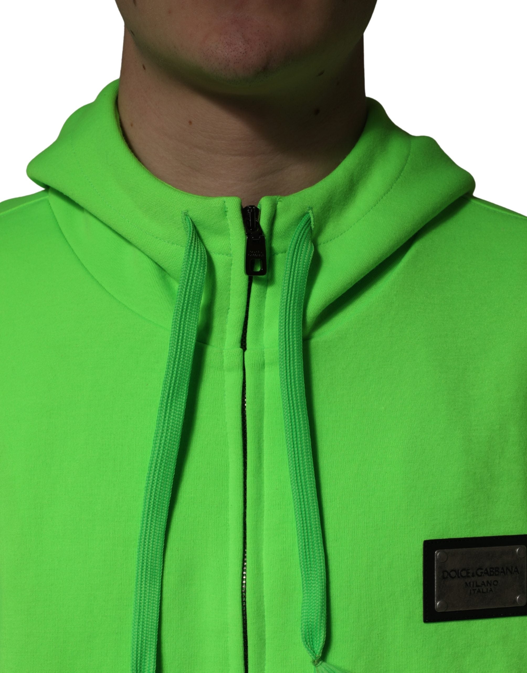 Dolce & Gabbana Grüner Kapuzenpullover aus Fleece mit durchgehendem Reißverschluss